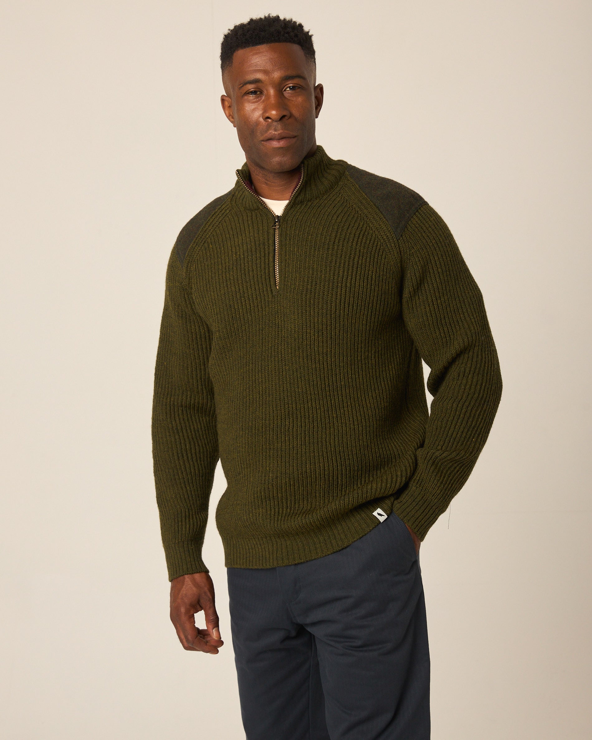 Peregrine Foxton Quarter Zip Jumper Merino Olive