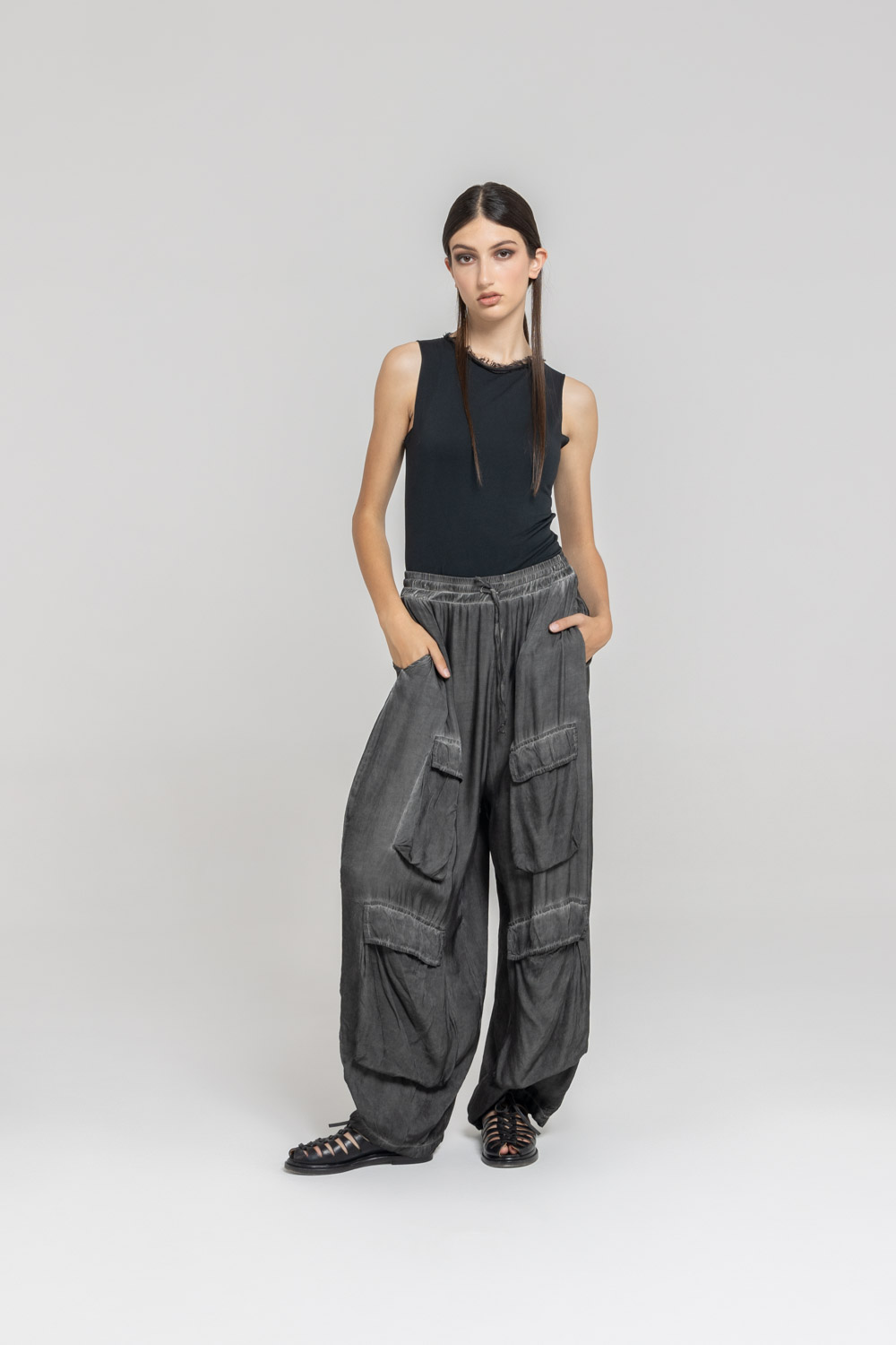 Sanctamuerte Pantaloni Cargo Hose Loose Fit mit Kordelbund