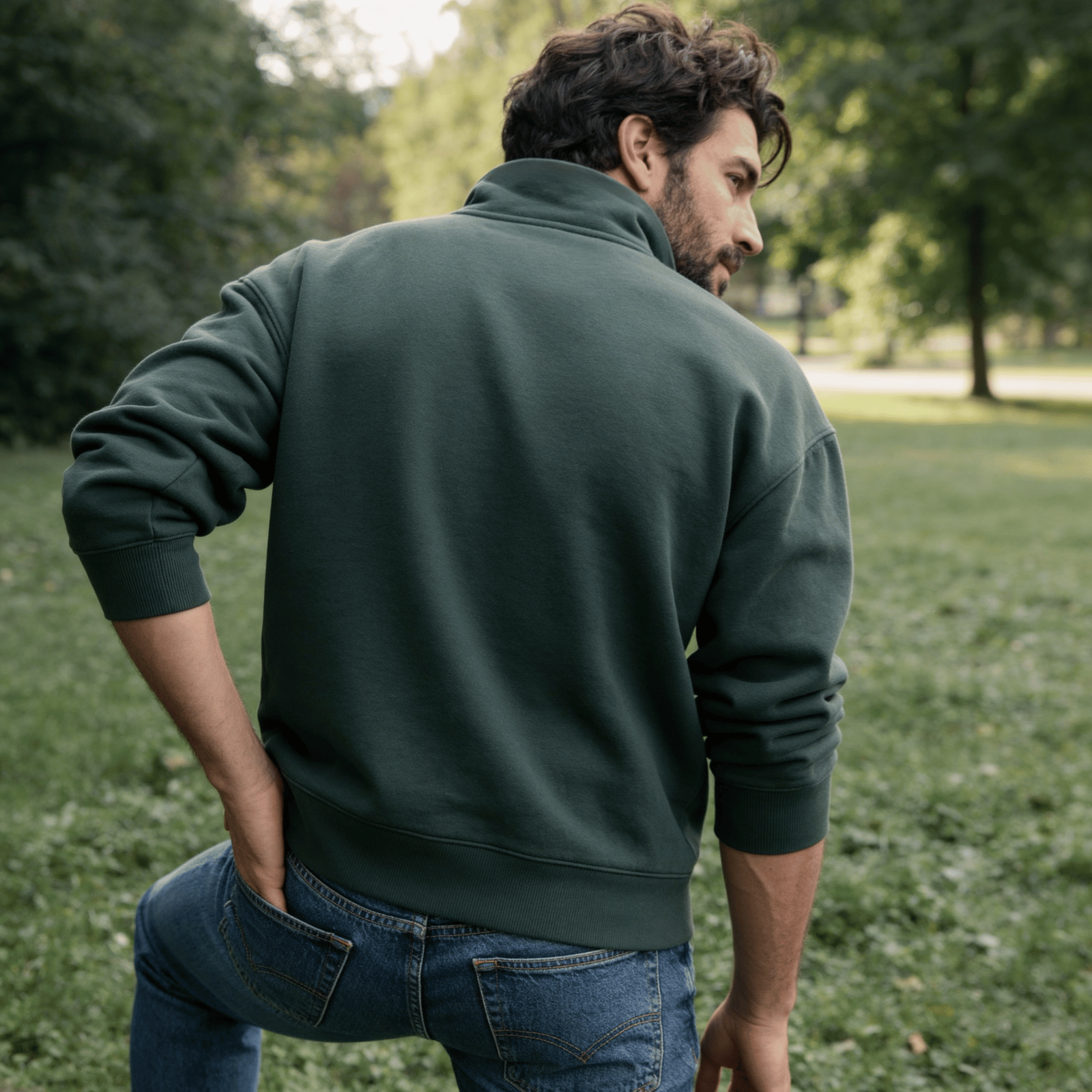 NORDLICHT Flinn Half-Zip Sweater Herren Grün Baumwolle