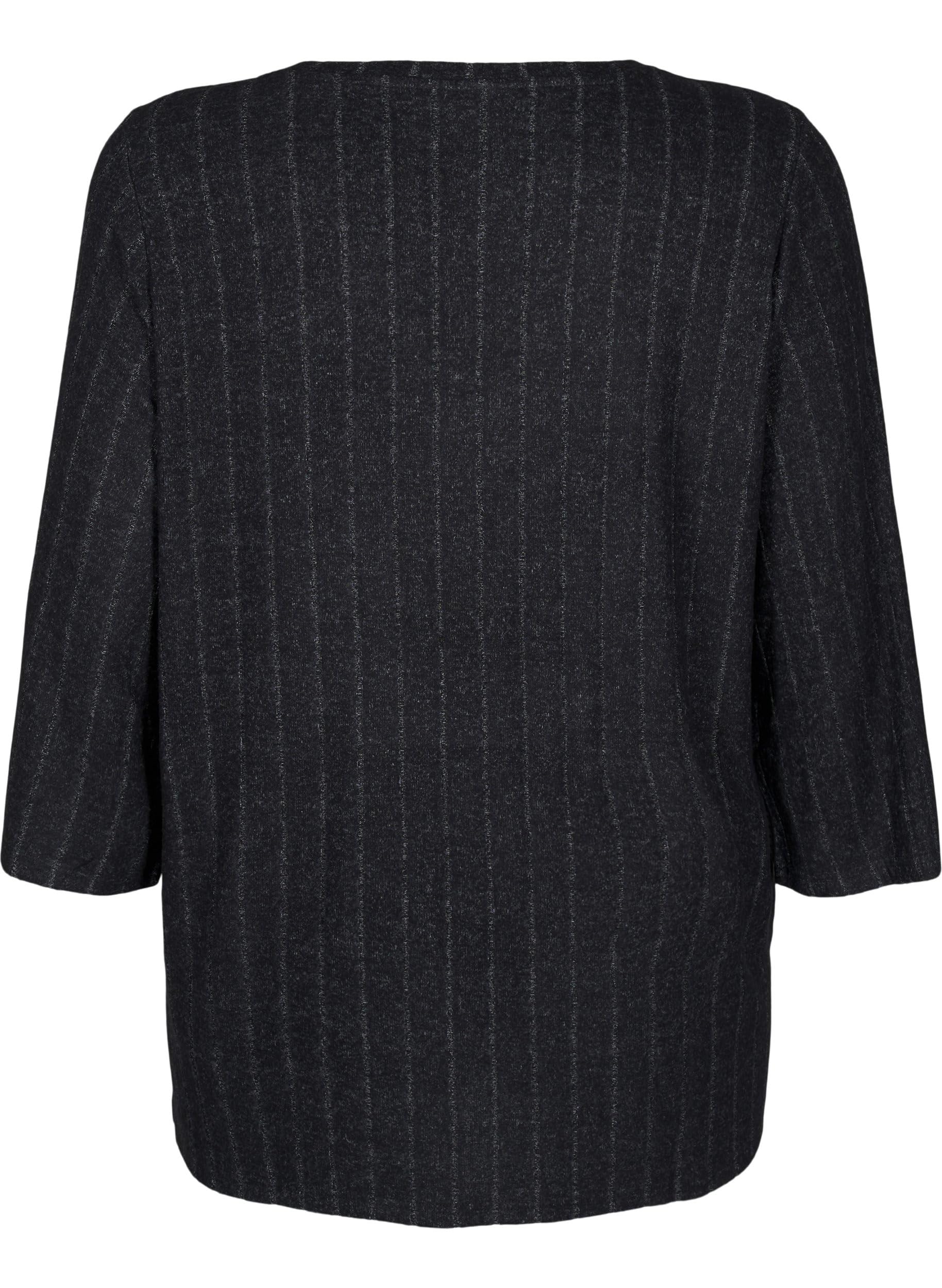 Zizzi Bluse 3/4-Ärmel Black Melange gestreift