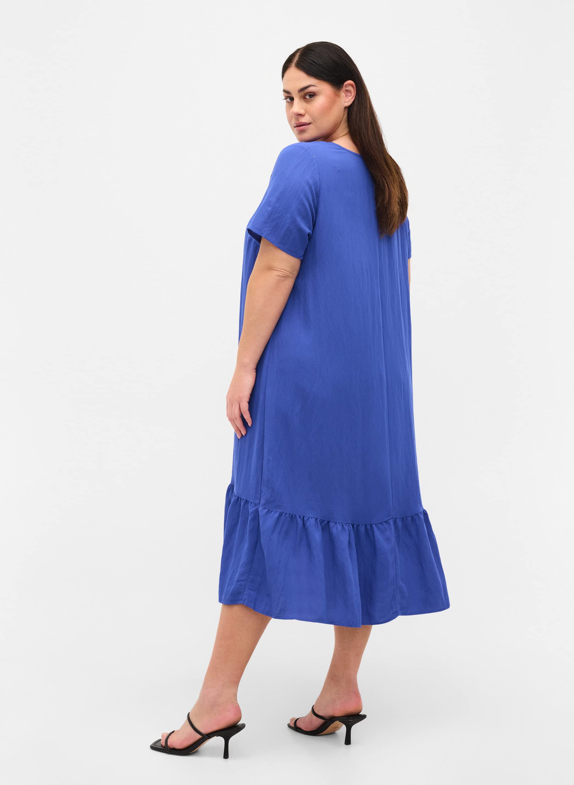 Zizzi Viskosekleid Kurzarm V-Ausschnitt Rüschen Große Größen