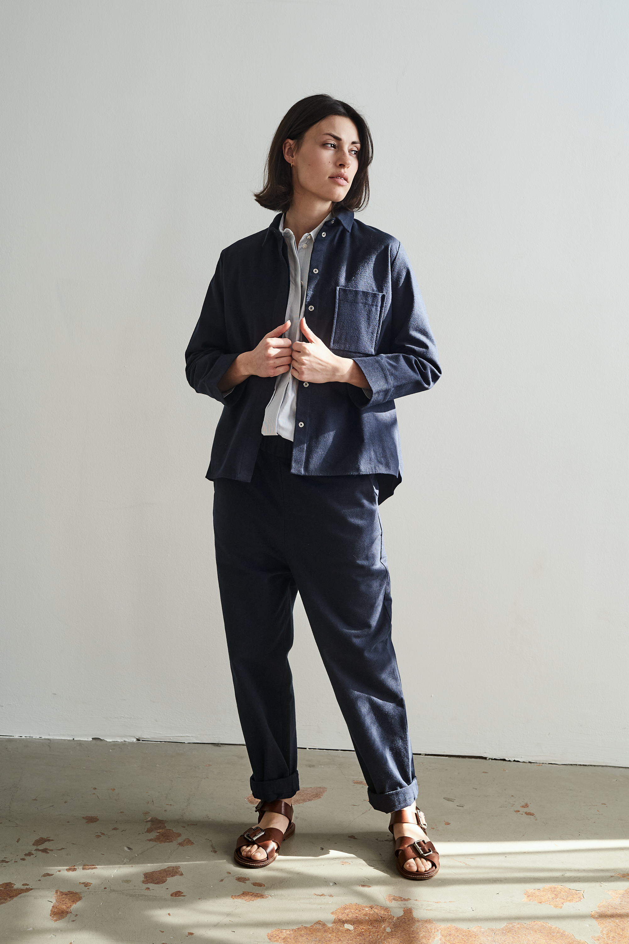 Christiane Strobel FINN Hemdjacke Bio-Flanell Blau meliert