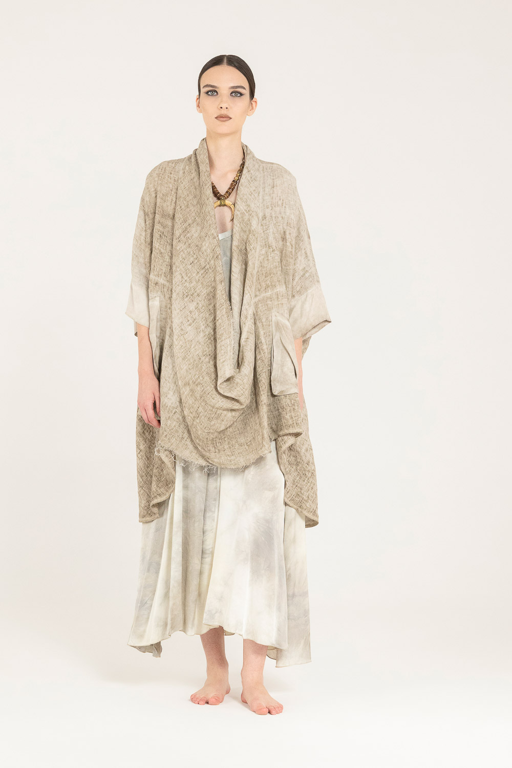Sanctamuerte Maglieria Maxi Maglia Poncho-Pullover Leinen