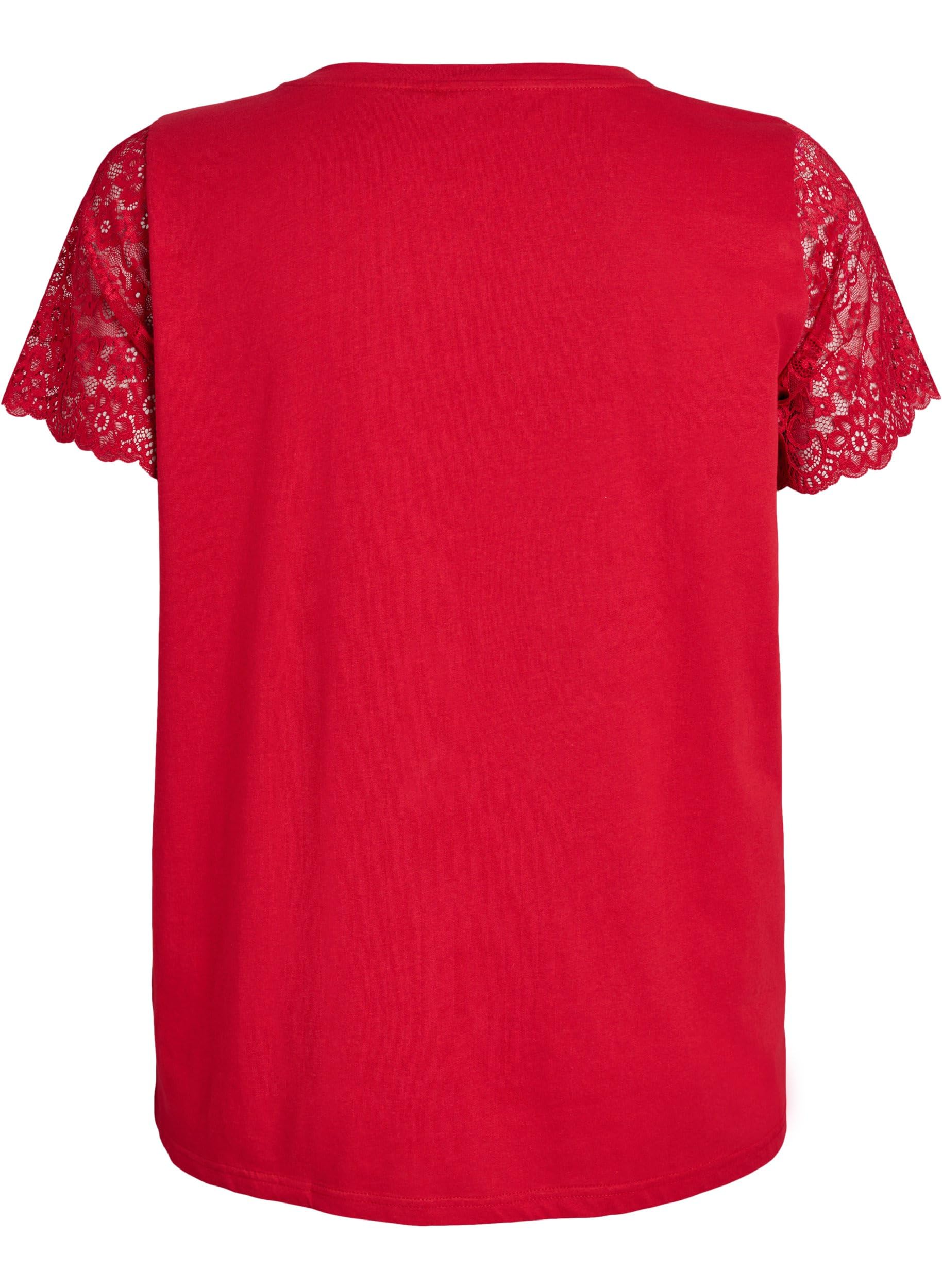 Zizzi T-Shirts & Tops T-Shirt V-Ausschnitt Spitze Bio-Baumwolle