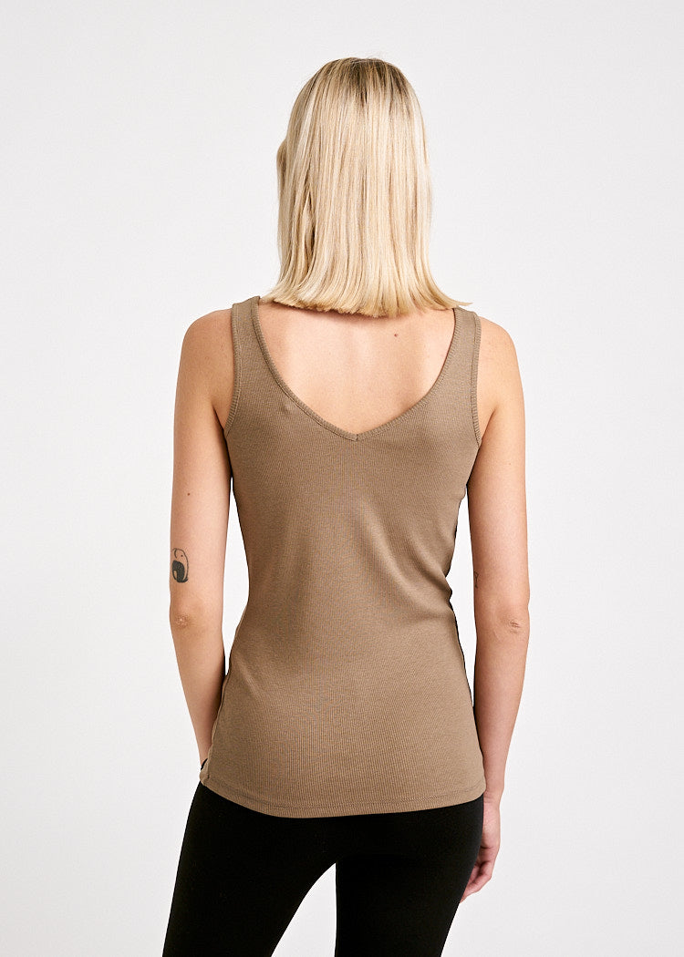 Wijld Sophie Tank Top Damen Shiitake Ripp V-Ausschnitt