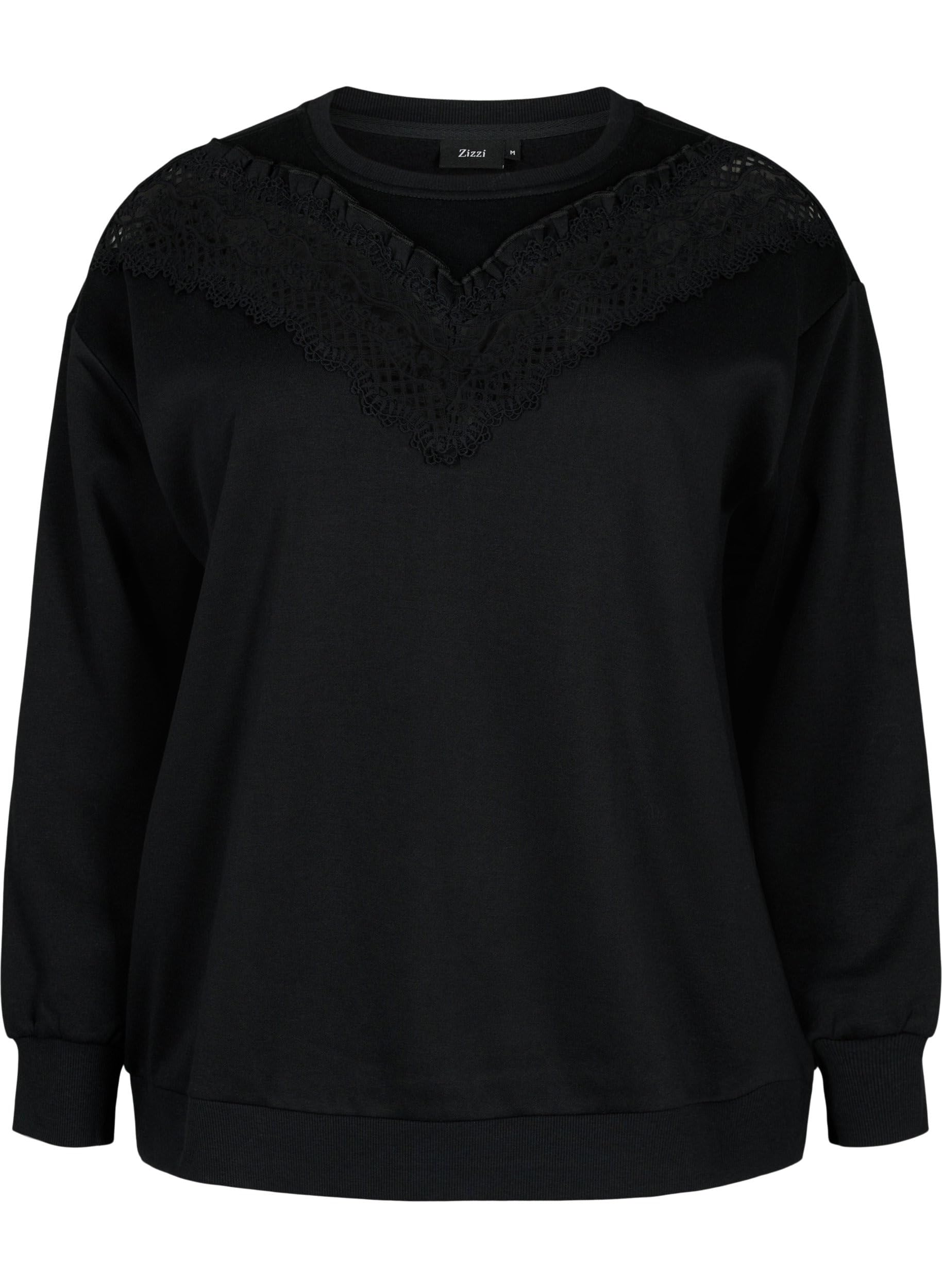 Zizzi Sweats Sweatshirt Rundhals Große Größen Rüschen Häkel