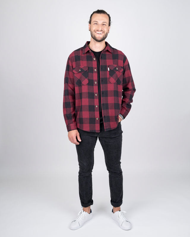 NIKIN TreePlanter Overshirt Check Hemd Deep Maroon-Black