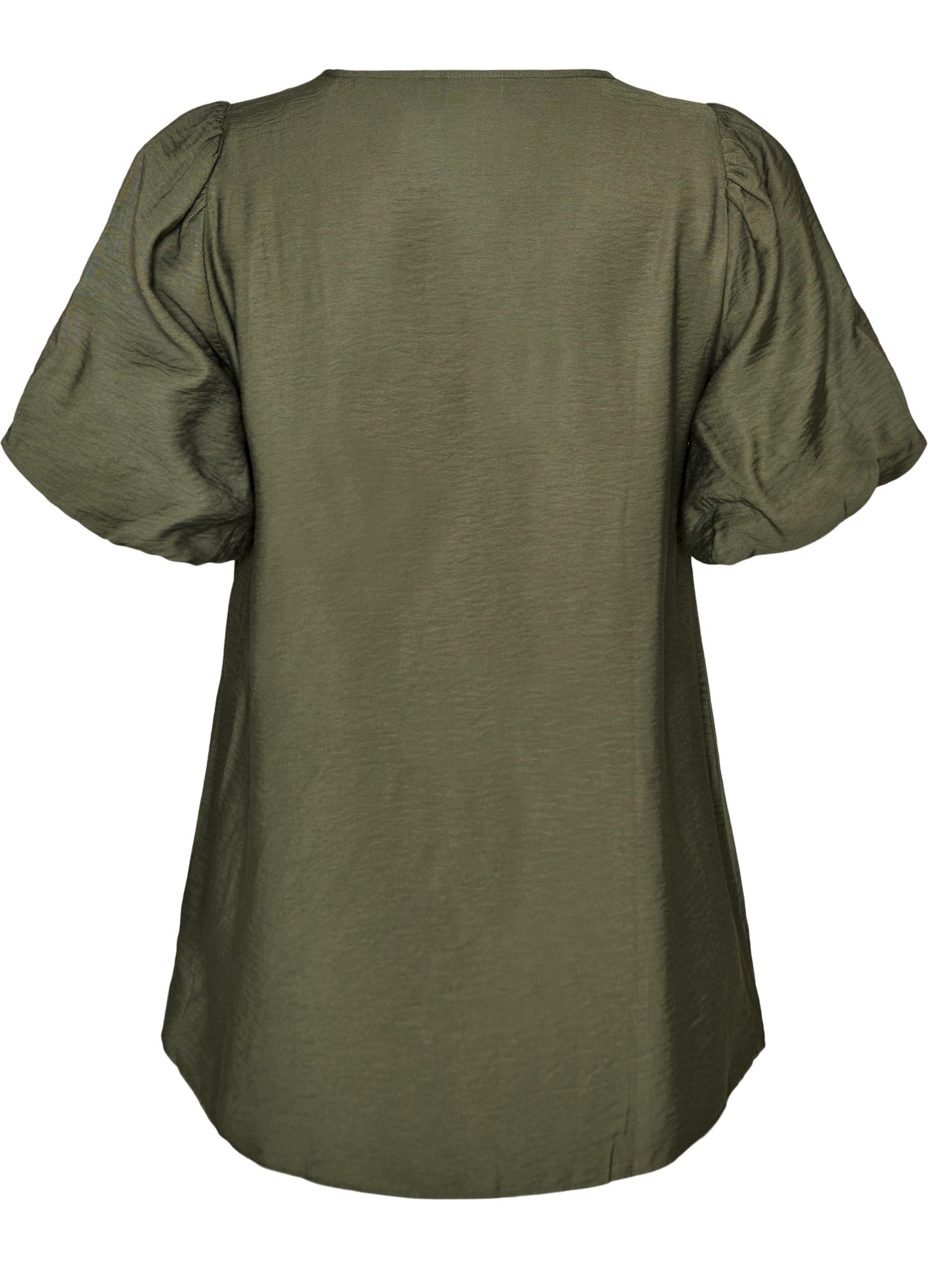 Zizzi Tunika V-Neck Puffärmel T-Shirt Große Größen Viskose