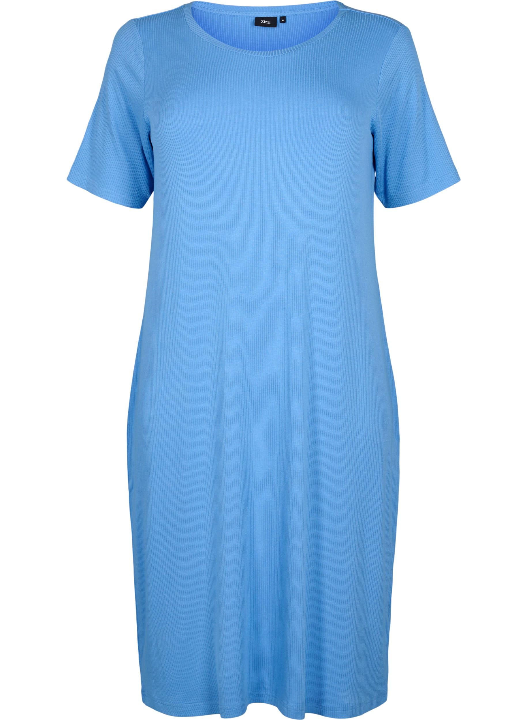 Zizzi Dresses Kleid Ripp Viskose kurze Ärmel 42-60