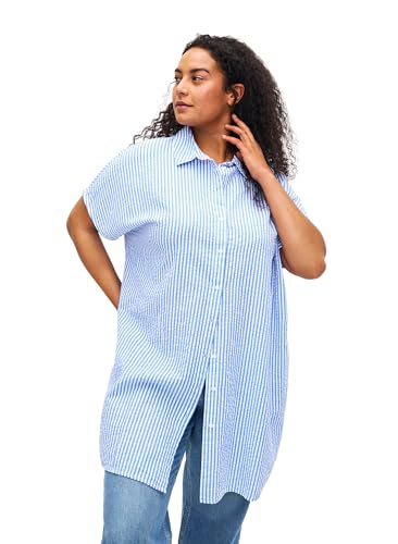 Zizzi T-Shirts Langes Shirt M 46/48 Light Blue Stripe Baumwolle