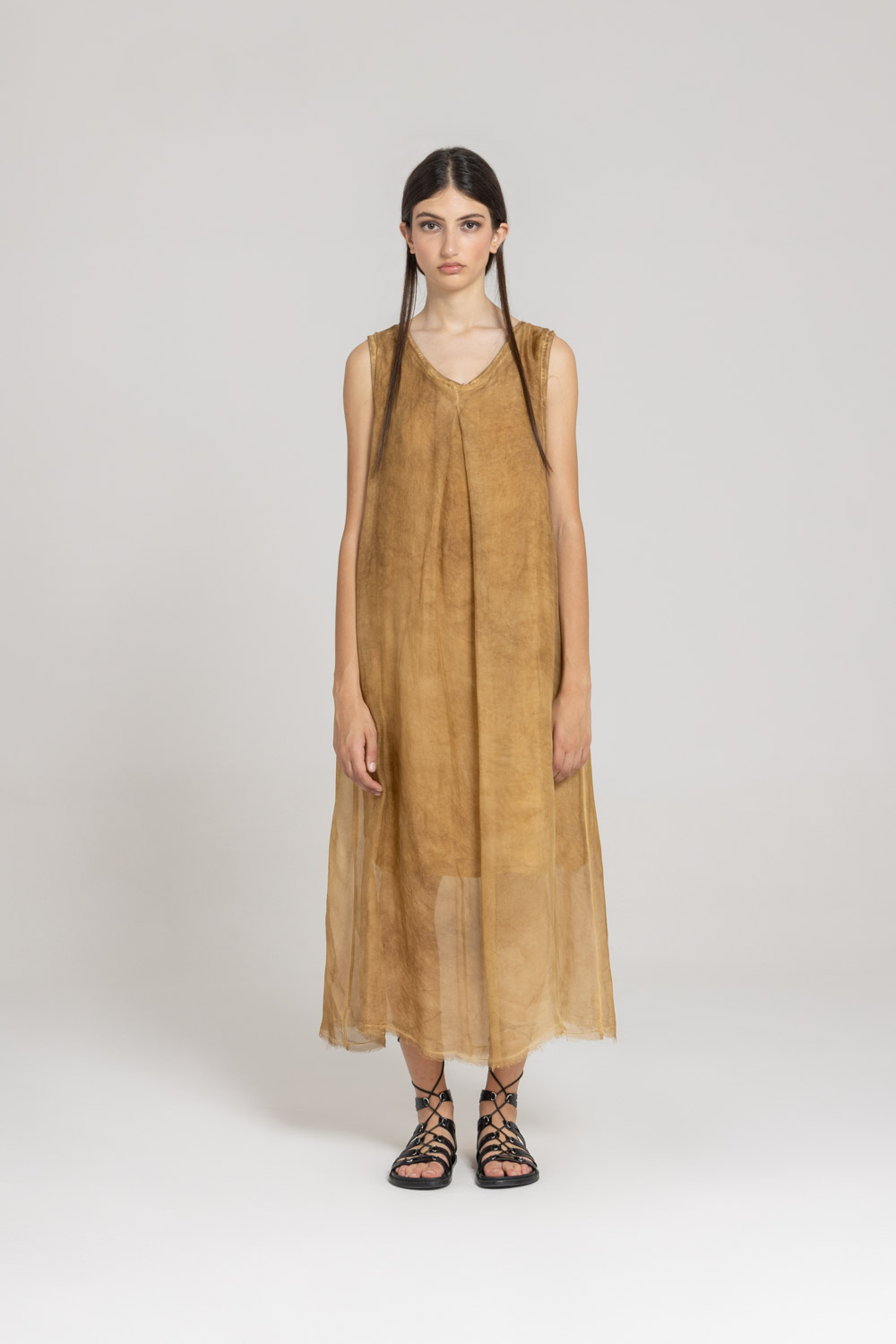 Sanctamuerte Abiti Abito Smanicato Kleid lang Viskose Seide