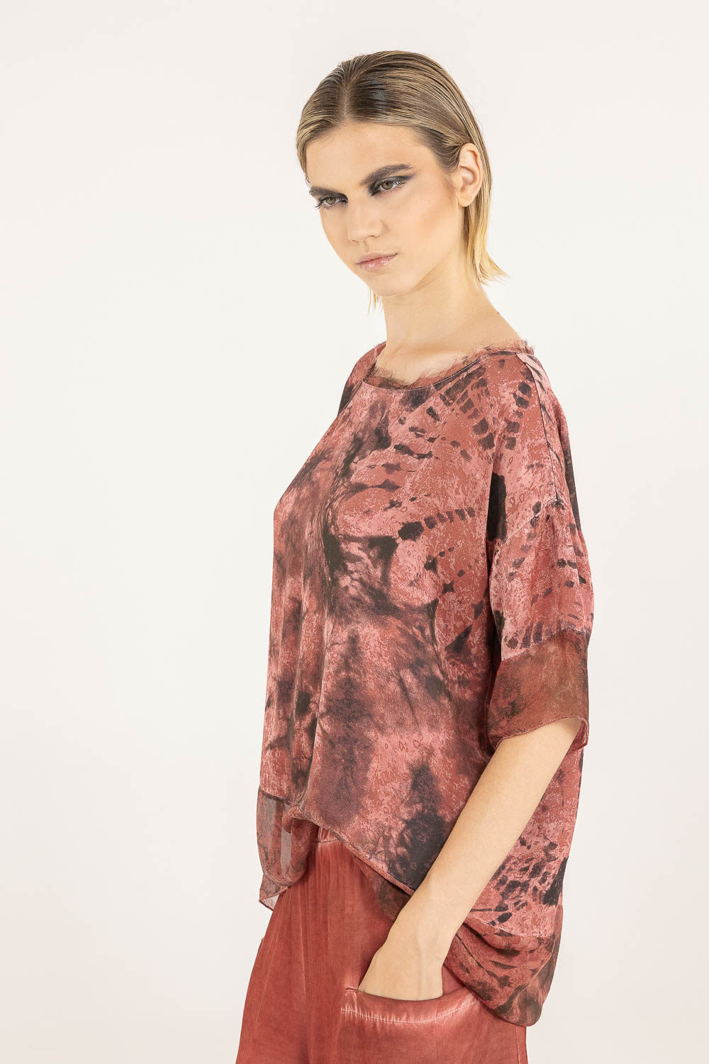 Sanctamuerte T-Shirt Tshirt Stampa Shirt Viskose-Satin Batik