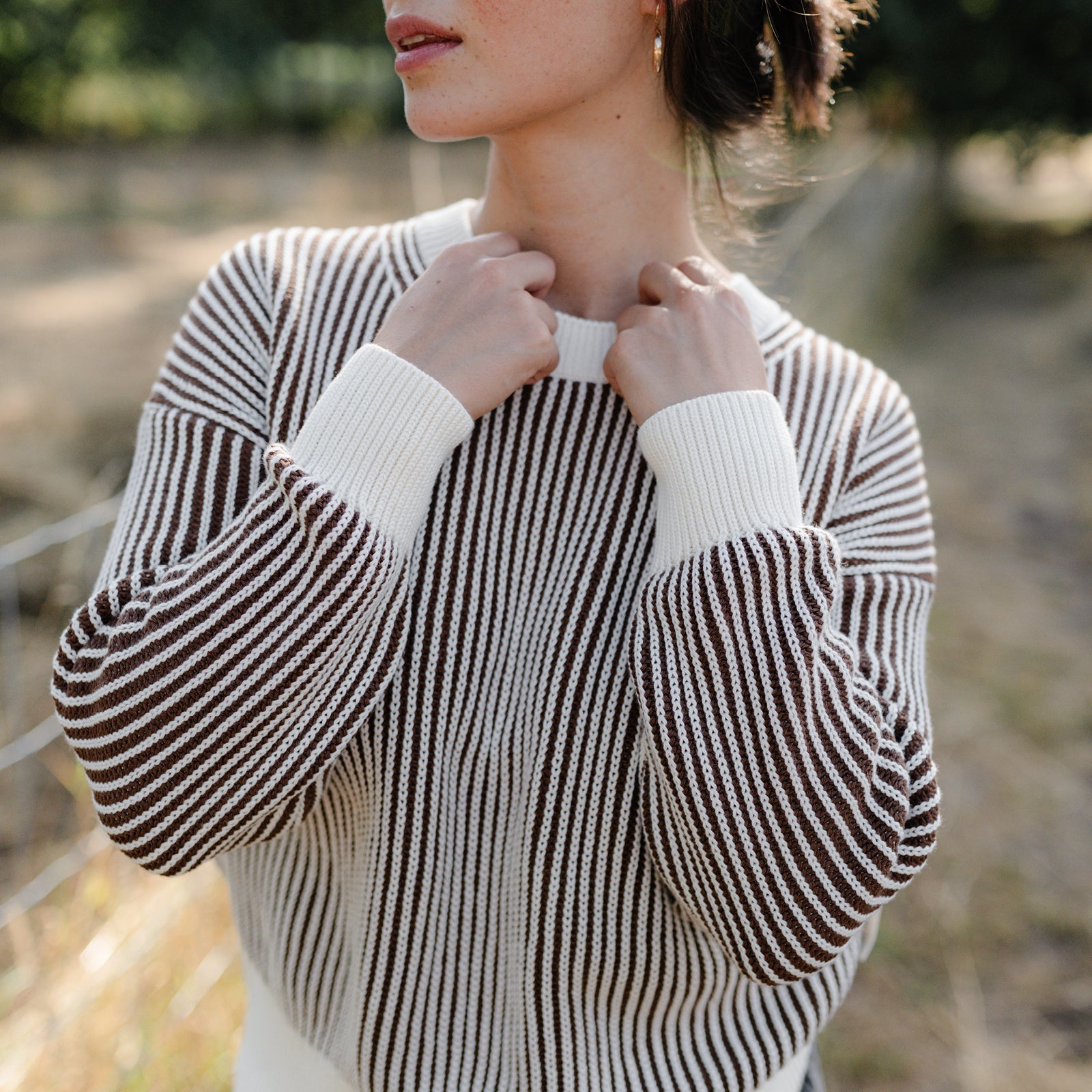 NORDLICHT Mara Grobstrick Pullover Hellbraun Streifen