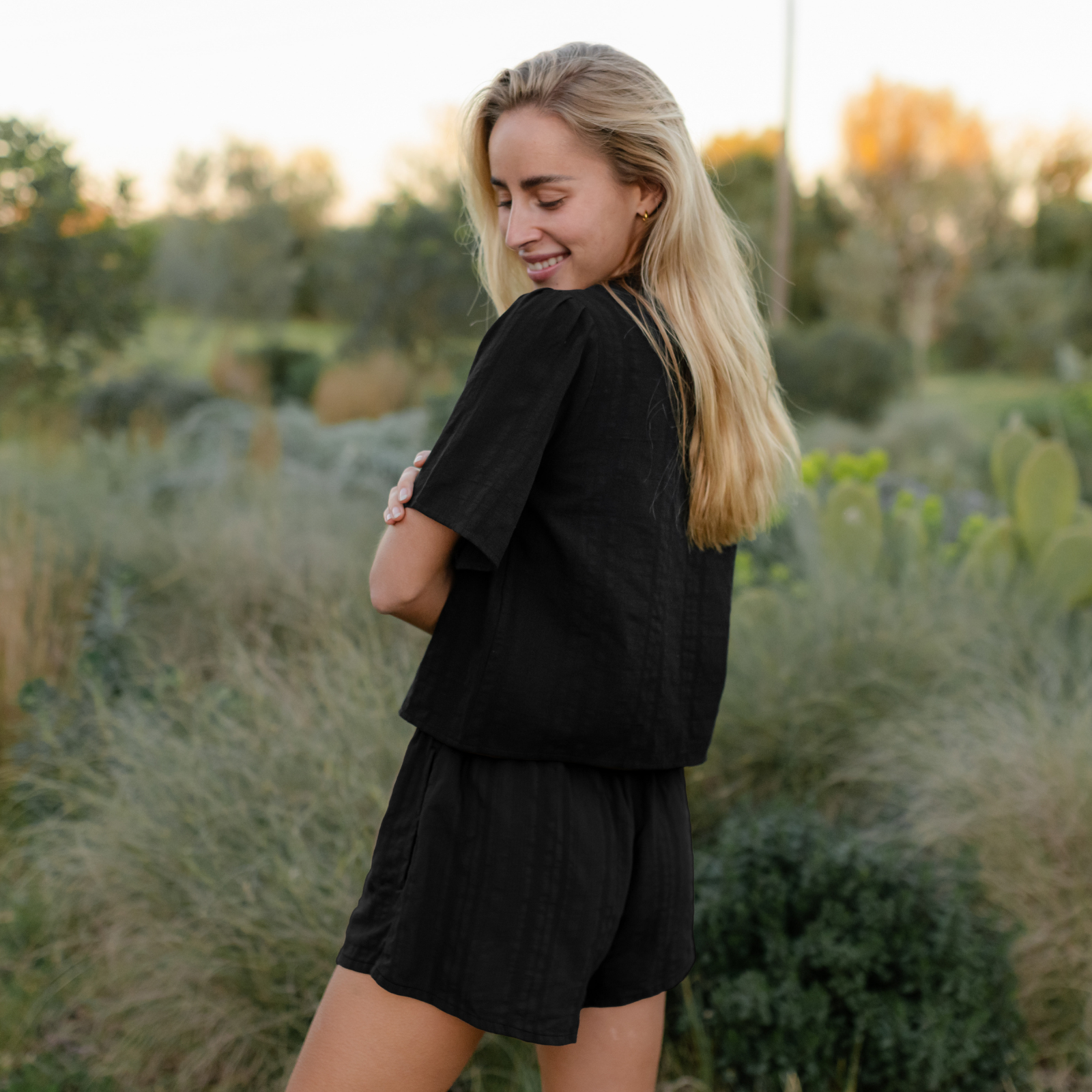 NORDLICHT Eira Jacquard Shorts Schwarz Bio-Baumwolle