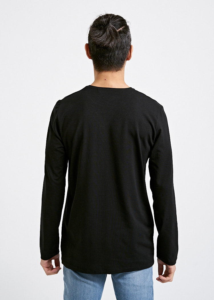 Wijld David Langarmshirt Black anliegend Holzfaser
