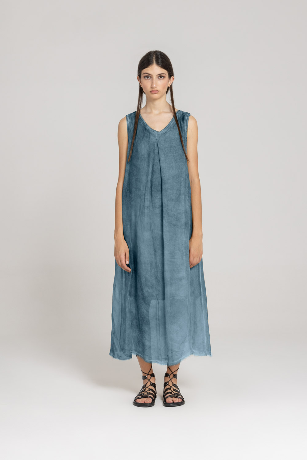 Sanctamuerte Abiti Abito Smanicato Kleid lang Viskose Seide