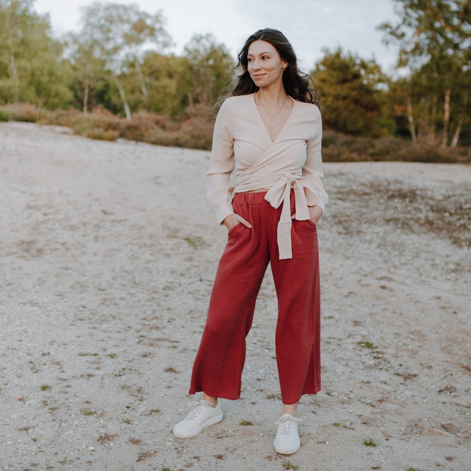 NORDLICHT Hosen Leja Musselin Hose Damen Rot gerade