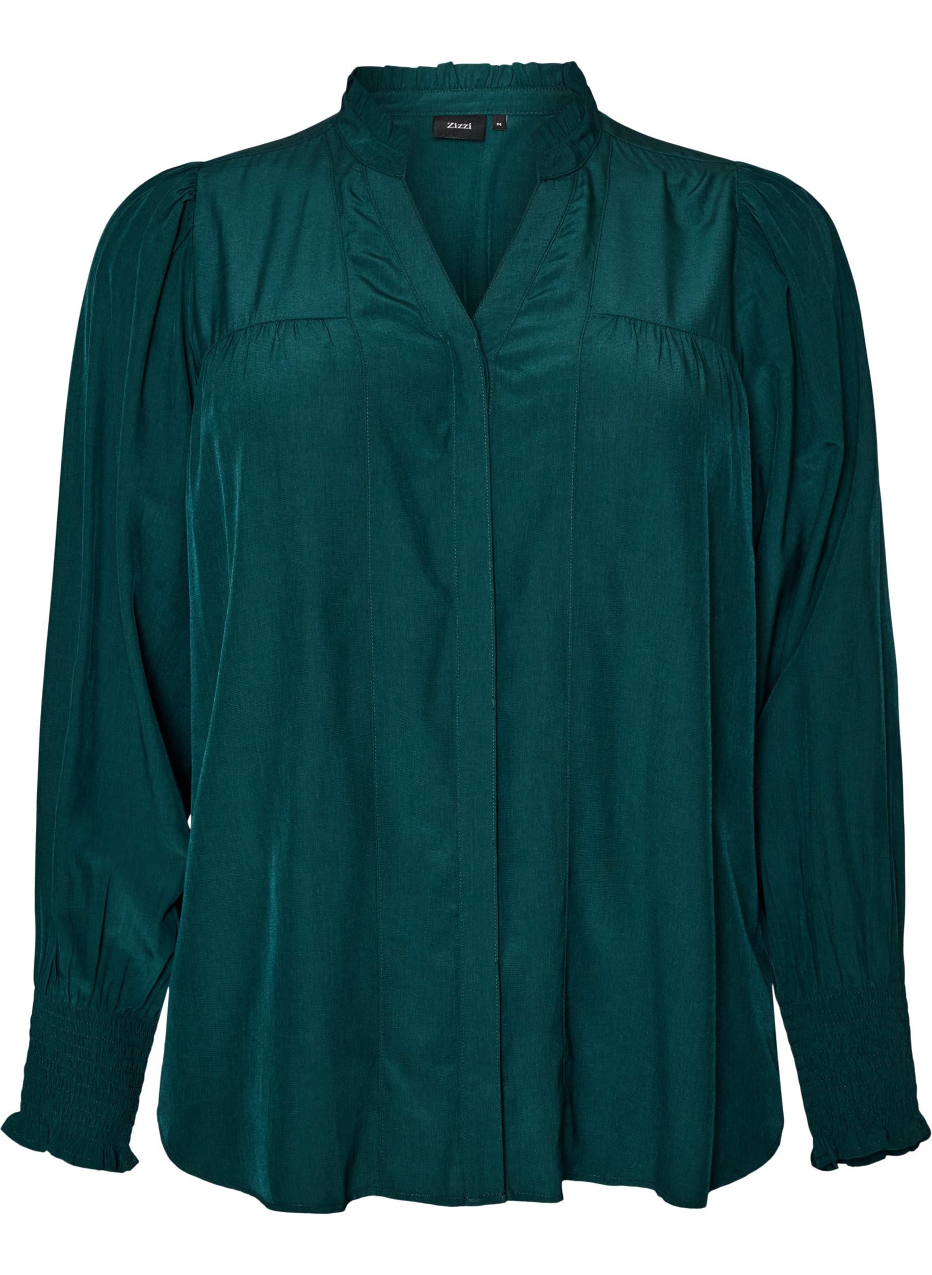 Zizzi Hemdbluse Bluse Lange Ärmel Viskose Rüschenkragen