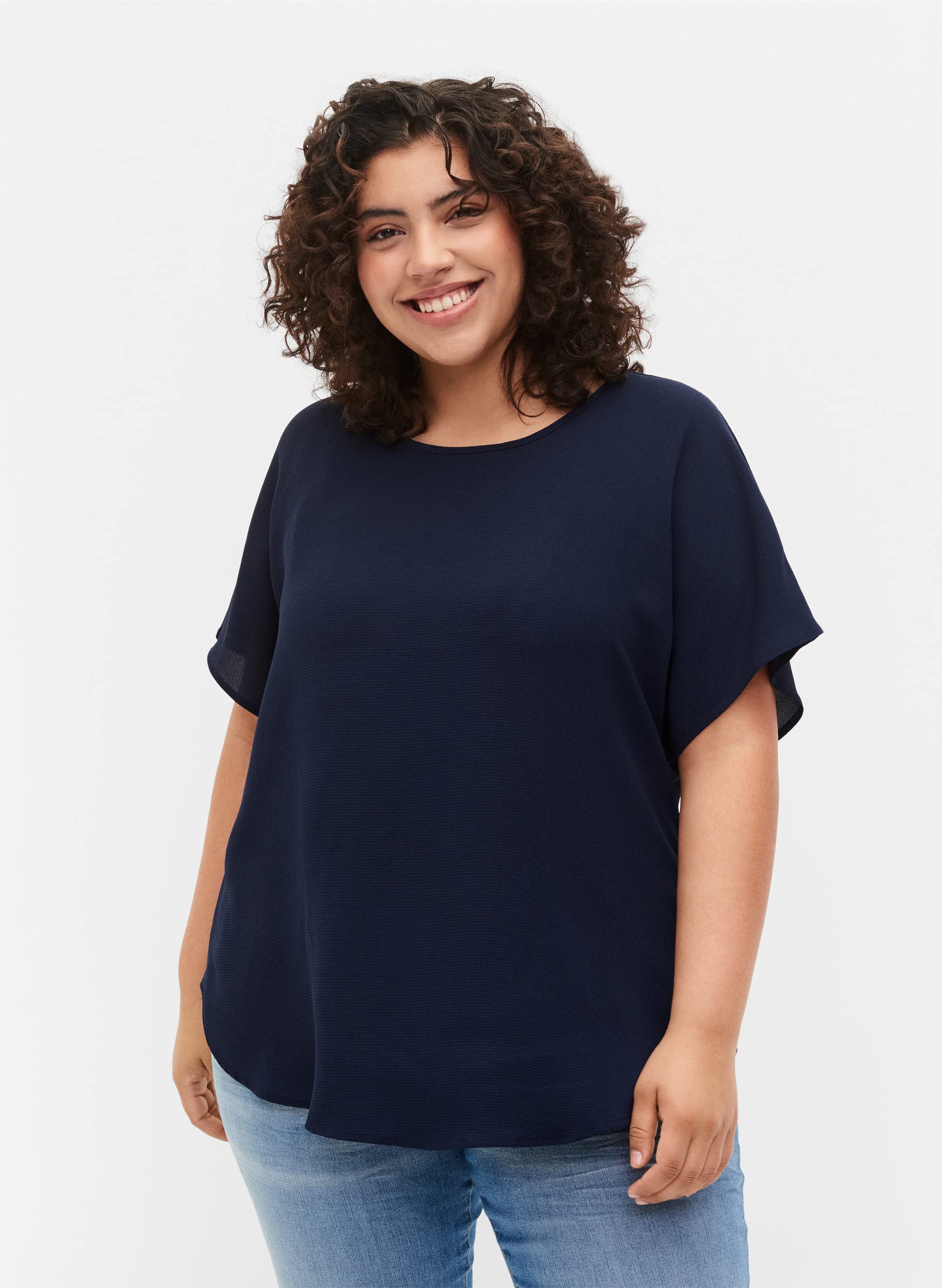 ZIZZI Blouses Bluse Kurzarm Tunika 50-52 Schwarz locker