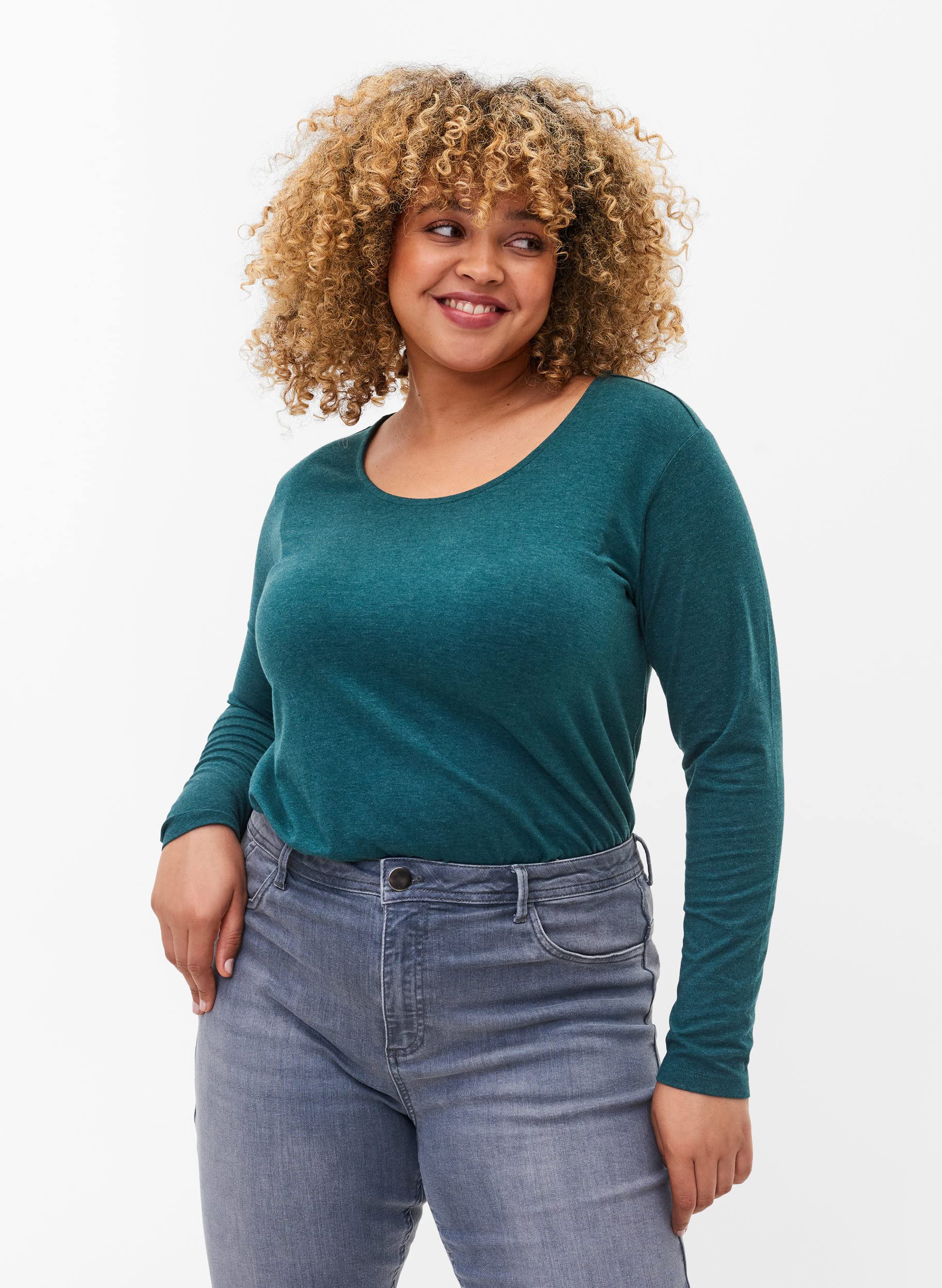 Zizzi Bluse Damen Langarm Rundhals Meliert