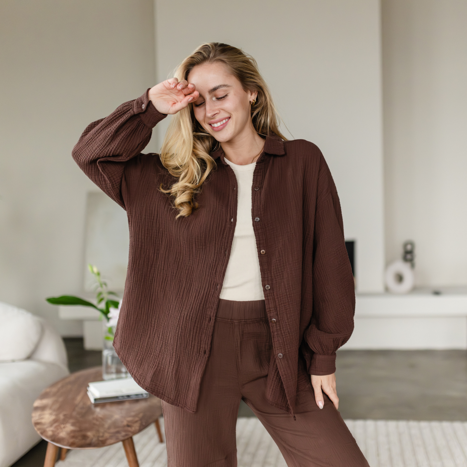 Nordlicht Falla Oversize Musselinbluse Braun Bio