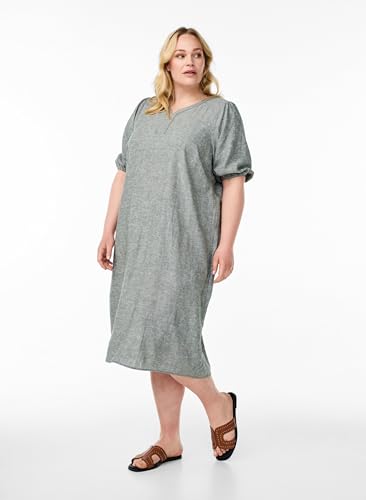 Zizzi Dresses Midi-Kleid Viskose Leinen V-Ausschnitt 42-60