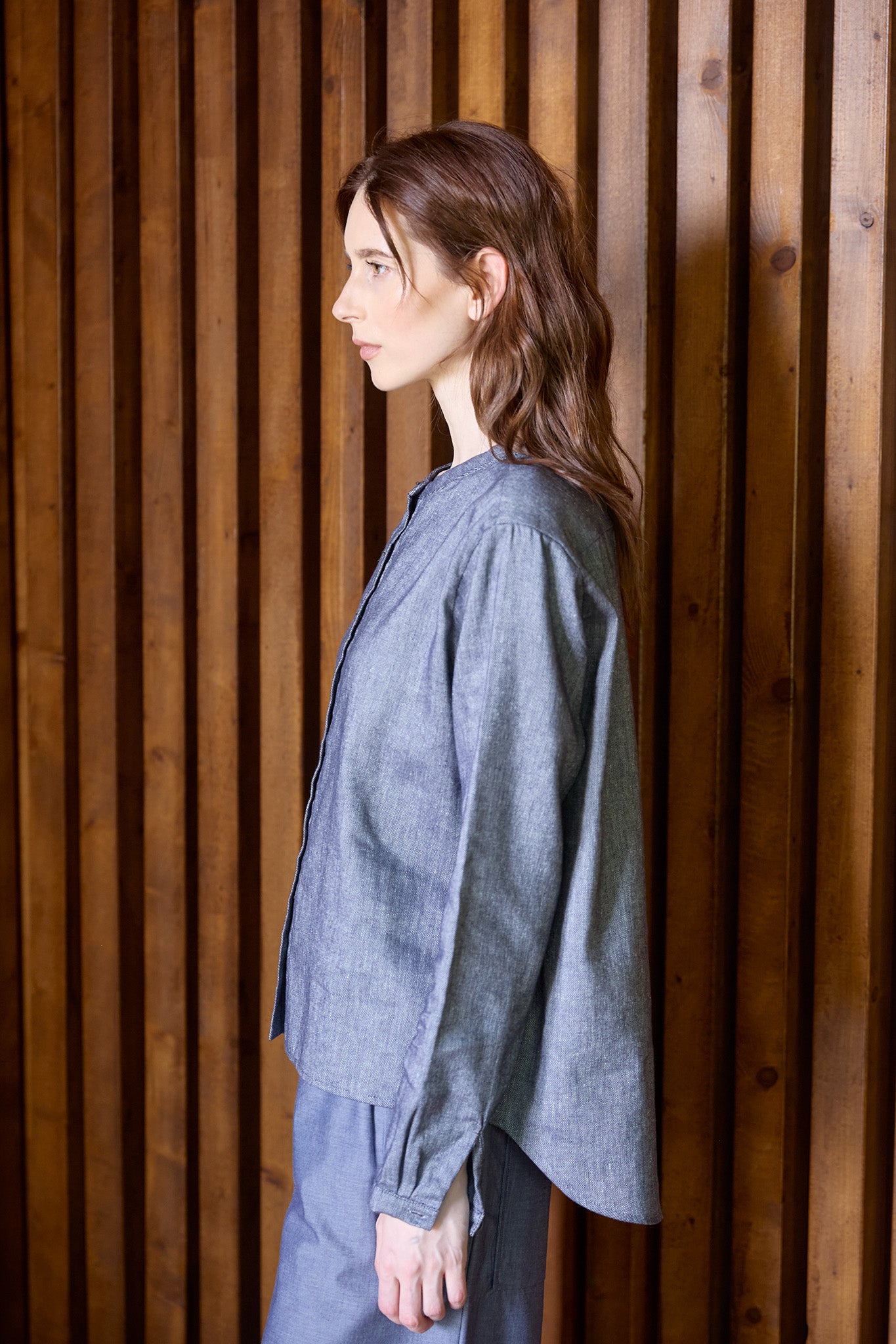 Christiane Strobel ELIF Bluse Chambray-Blau Baumwolle-Leinen