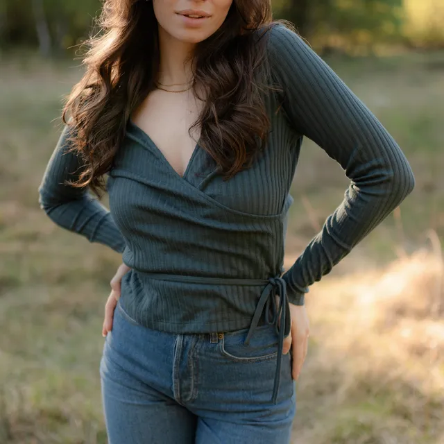 NORDLICHT Berit Wickelbluse Damen grün Tencel