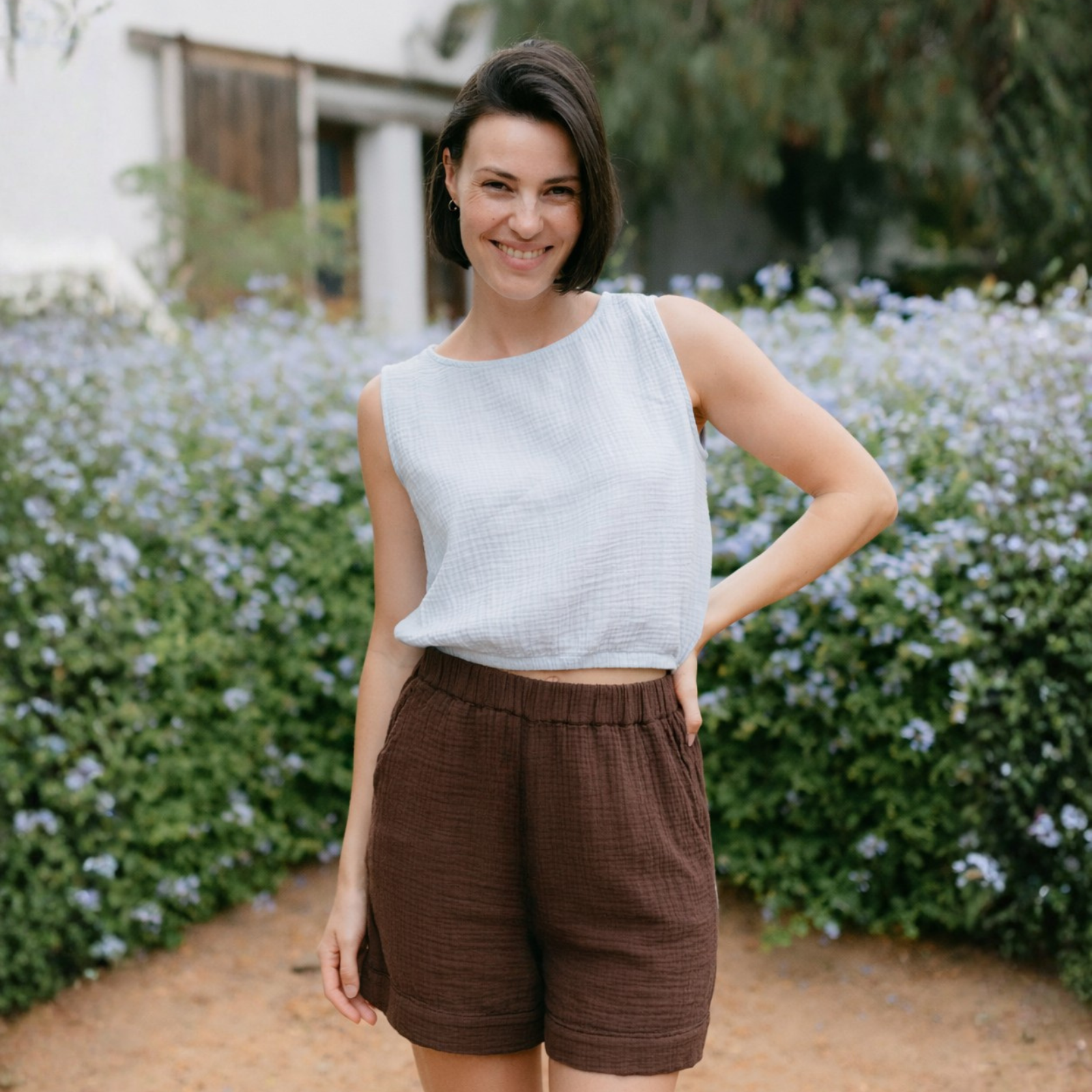 NORDLICHT Marie Musselin Crop Top Bio-Baumwolle Blau