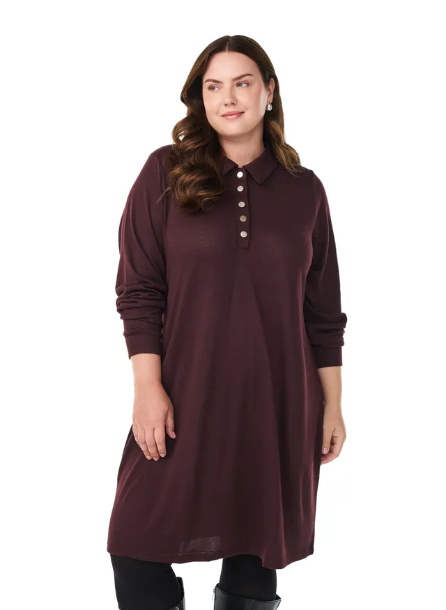 Zizzi Polokleid Langarm Knöpfe Große Größen 42-64