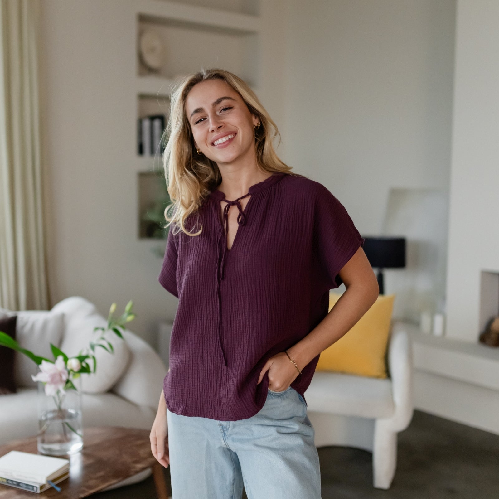 NORDLICHT Blusen Musselin Bluse Telse Rot Bio-Baumwolle