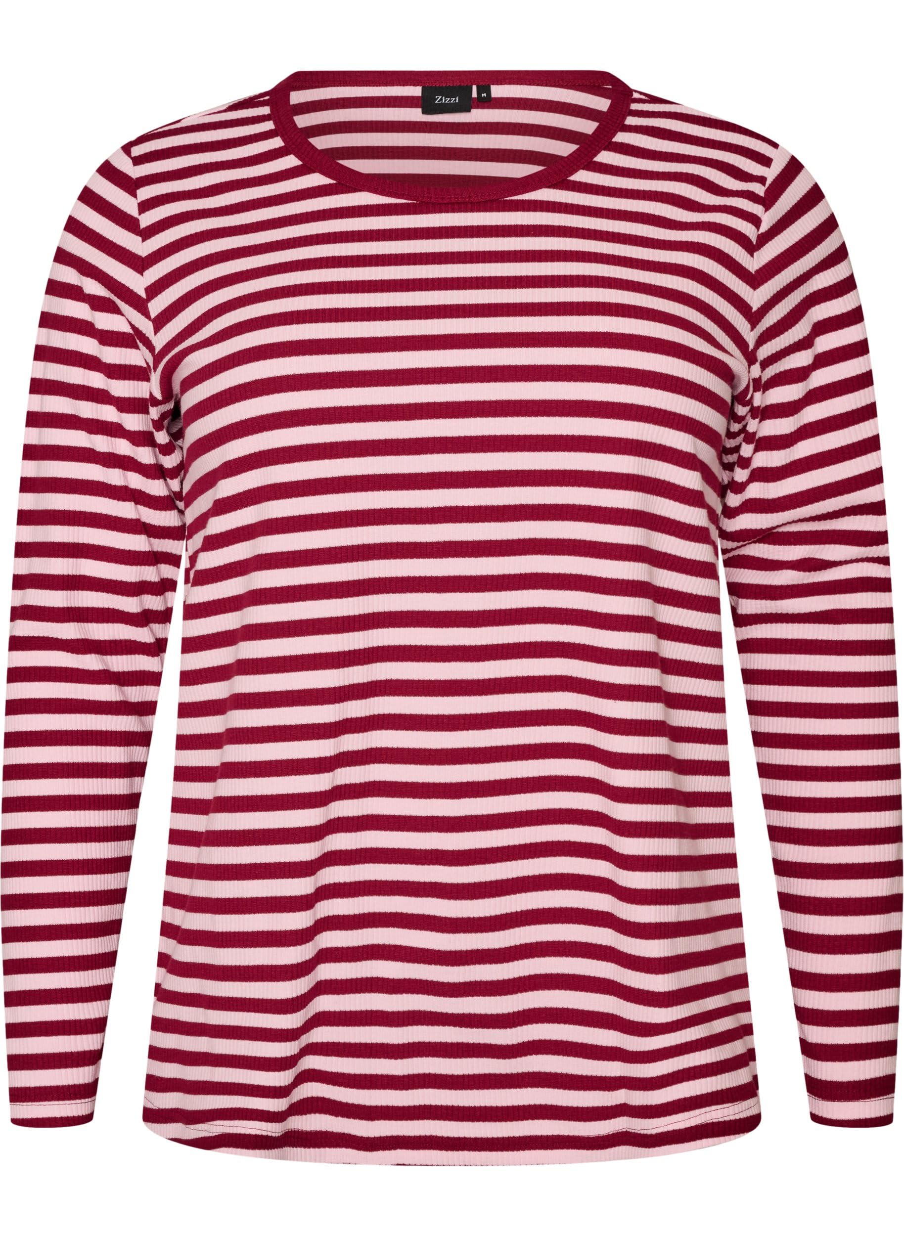 Zizzi Blouses Streifen-Bluse Langarm Baumwolle Black/White 50-52