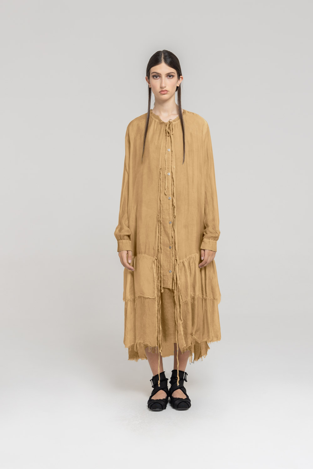 Sanctamuerte Abiti Abito Lungo Kleid Leinen Viskose Seide