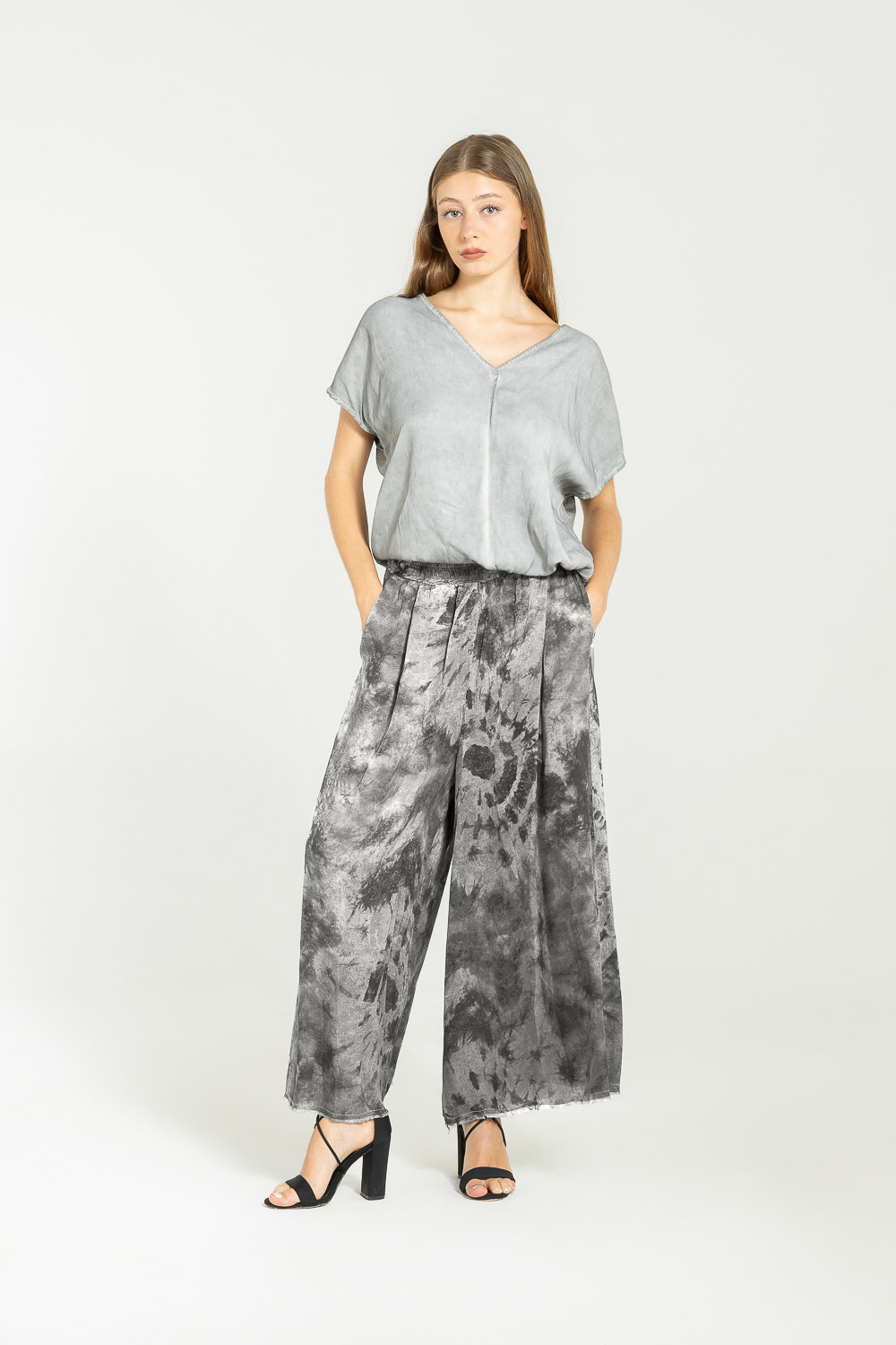 Sanctamuerte Pantaloni Pantalone Palazzo Hose Viskose Tie-Dye