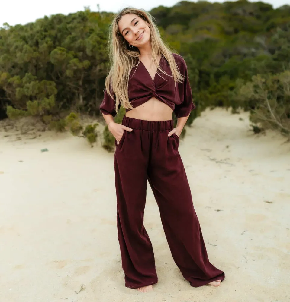 Nordlicht Nora Palazzo Hose Bordeaux Tencel