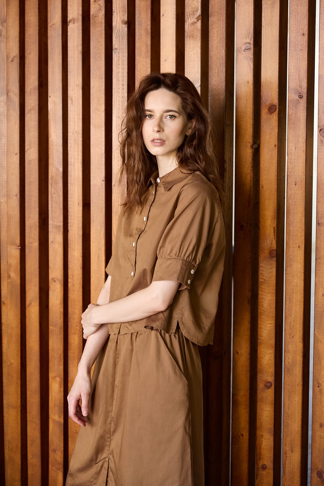 Christiane Strobel ODETT Bluse Erdbraun Lyocell-Baumwolle