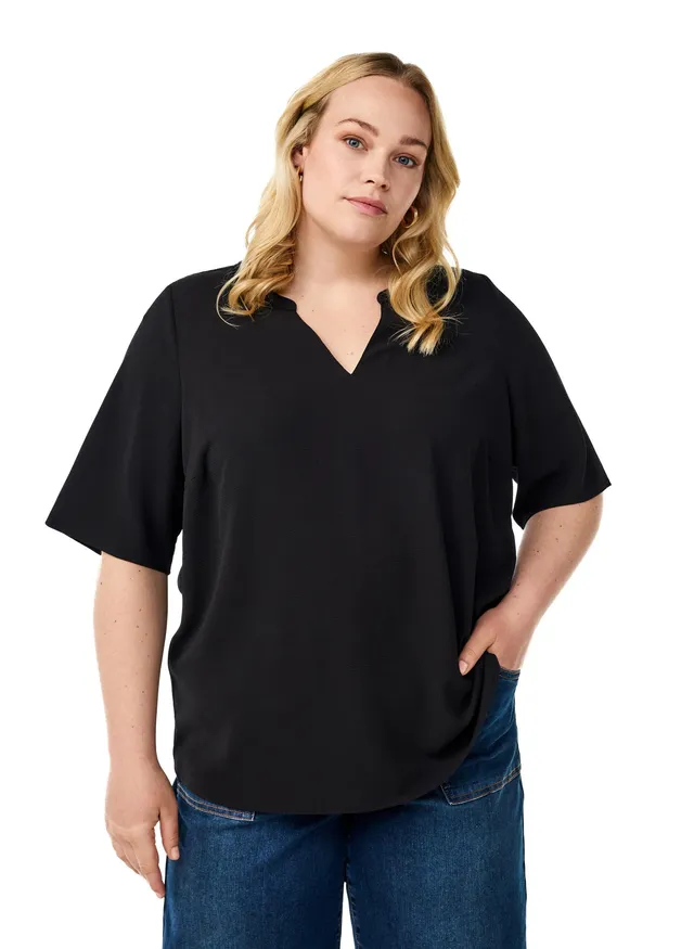 Zizzi Blouses & Shirts Bluse Kurzarm V-Ausschnitt Uni 42-60