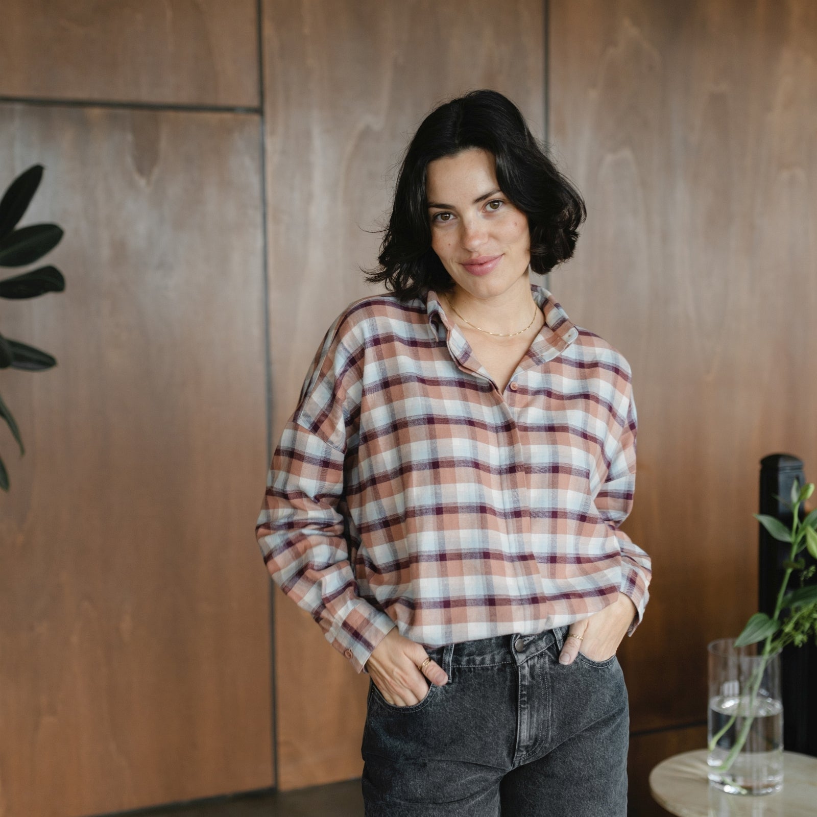 Nordlicht Femke Flanellbluse Karo Braun XS