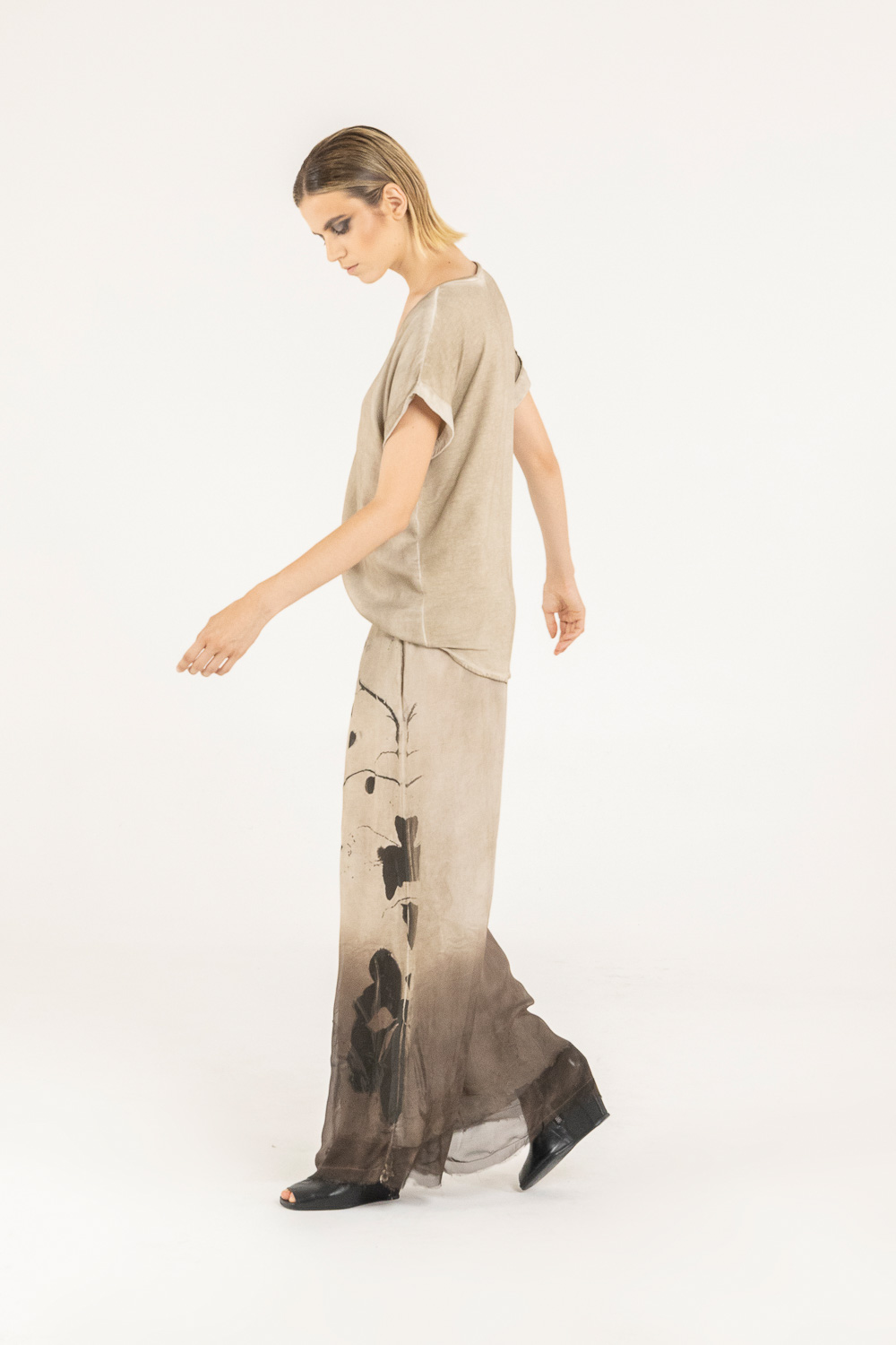 Sanctamuerte Pantaloni Pantalone Palazzo Hose Degradé Floral