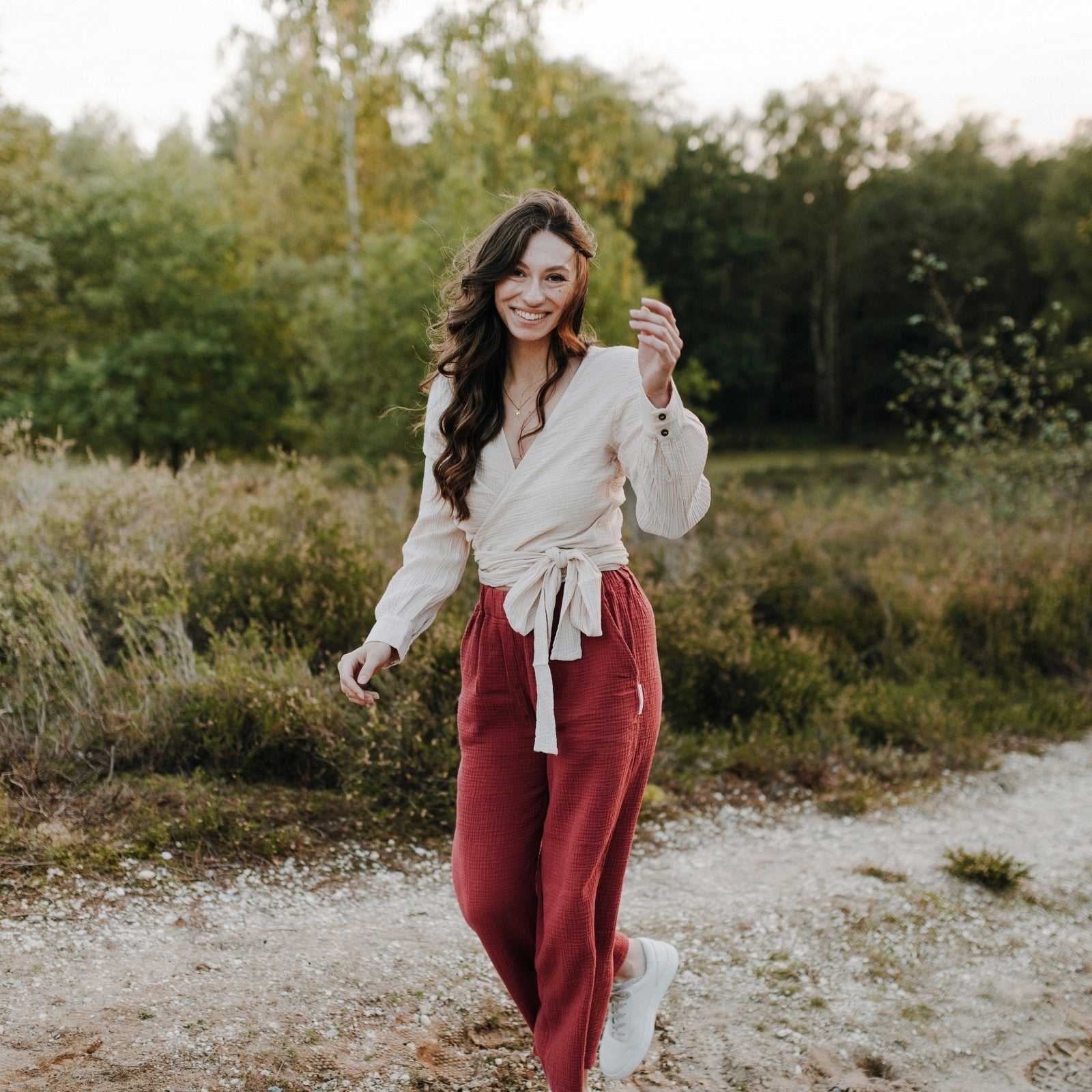 NORDLICHT Hosen Leja Musselin Hose Damen Rot gerade