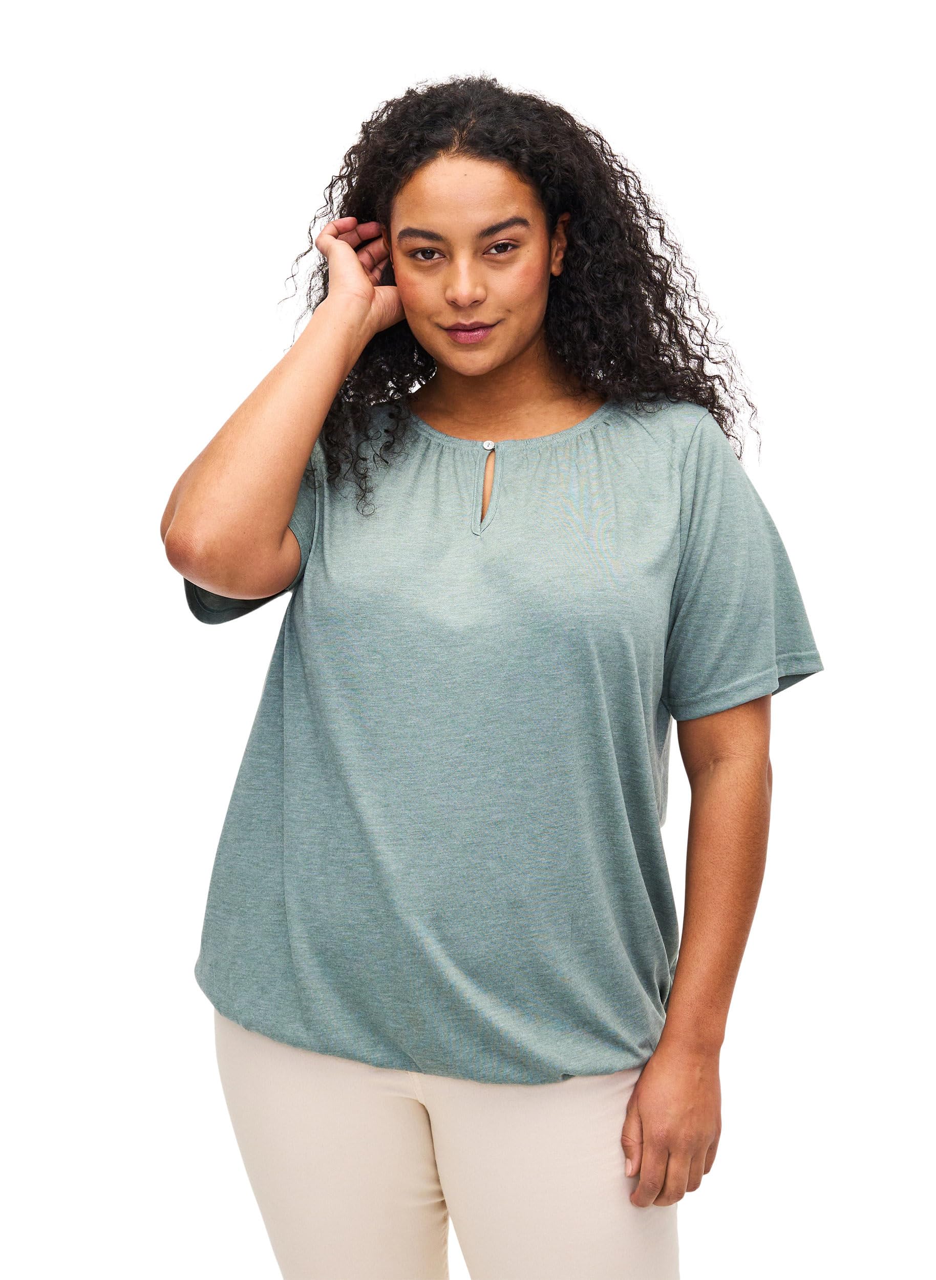 Zizzi Melange Bluse Kurzarm Rundhals Recycelt Große Größen