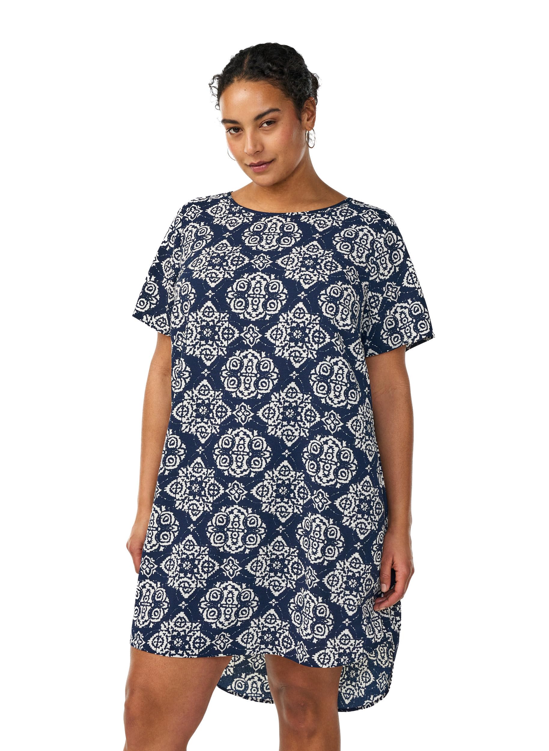 Zizzi Kleid Kurzarm Gr. 42-44 Rundhals High-Low Locker