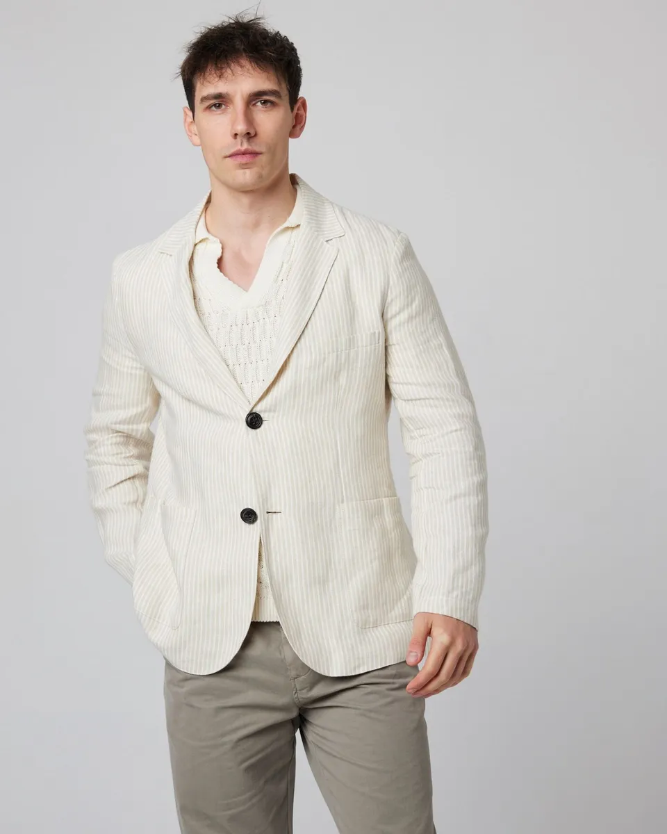 Peregrine Windsor Linen Blazer Herren Beige Candy Stripe L