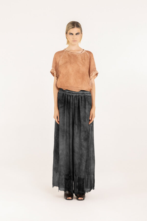 Sanctamuerte Pantaloni Hose Palazzo weit Taschen Viskose Seide