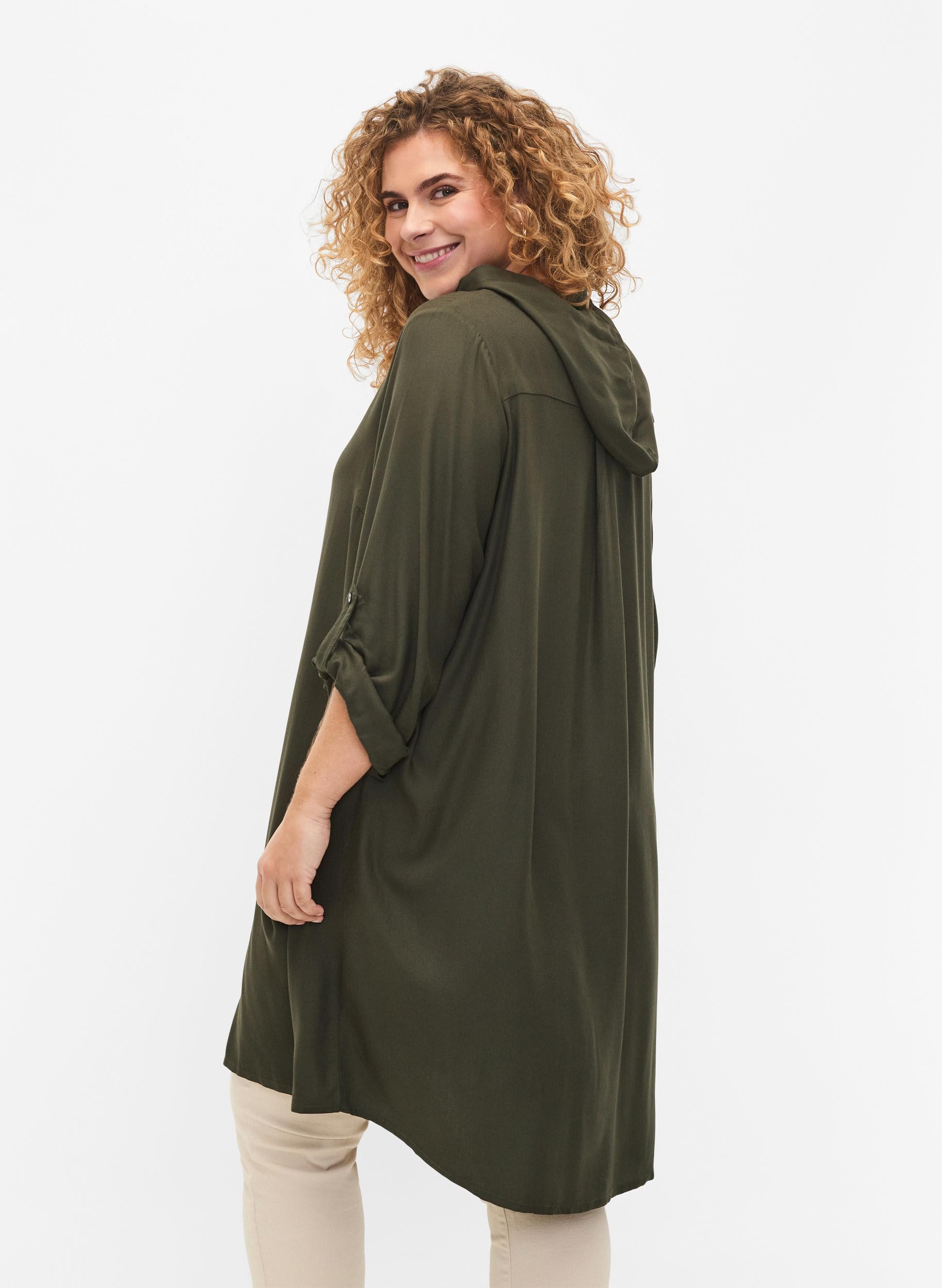 Zizzi Dresses Hemdkleid Viskose mit Kapuze Große Größen