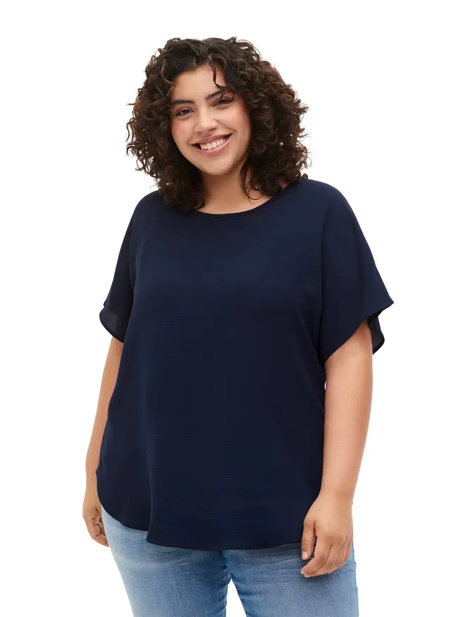 ZIZZI Blouses Bluse Kurzarm Tunika 50-52 Schwarz locker