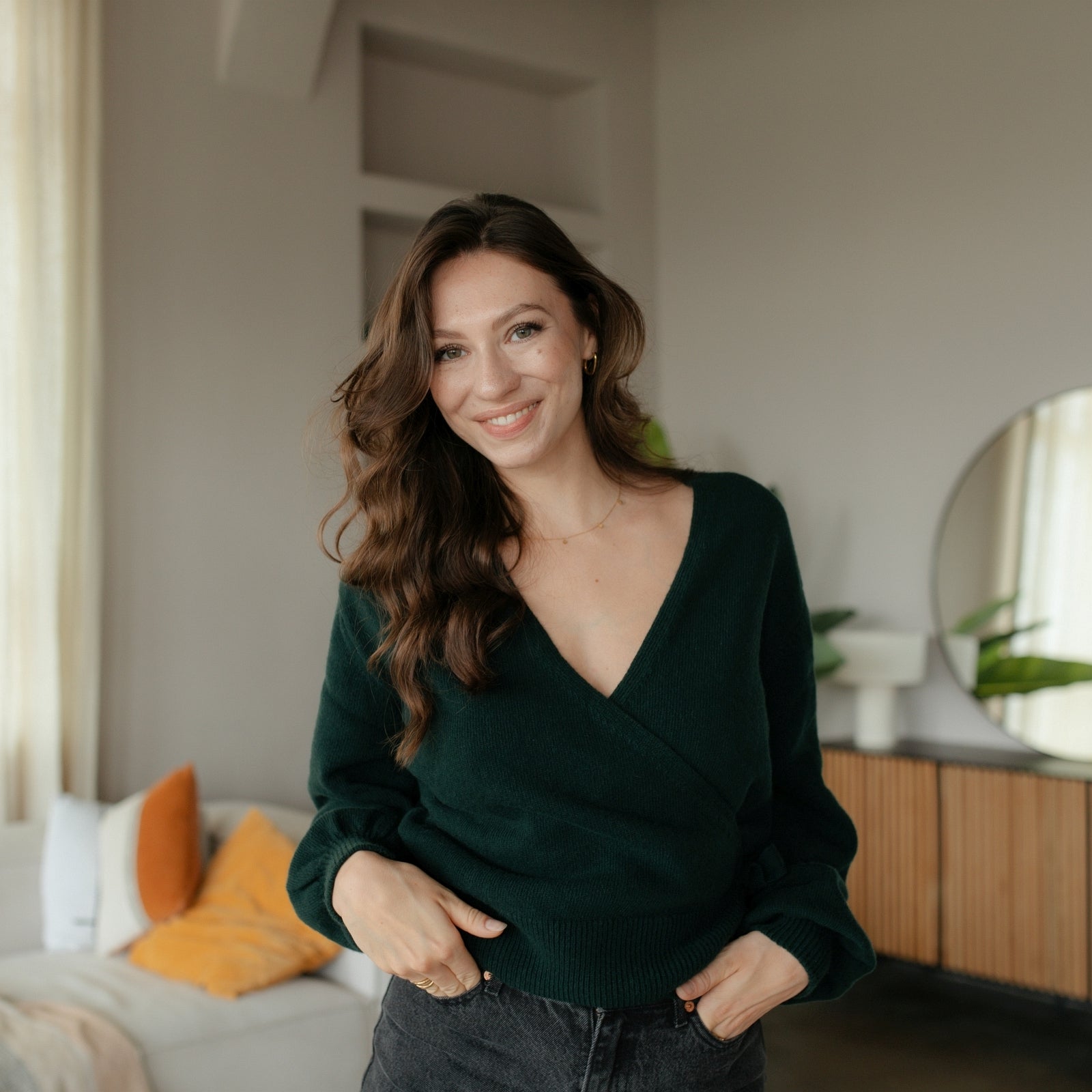 NORDLICHT Mona Wickelcardigan Wolle recycelt Grün