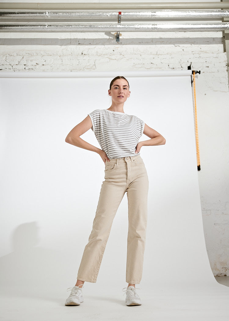 Wijld Elena Thin Stripes Olive Damen Shirt aus Holz