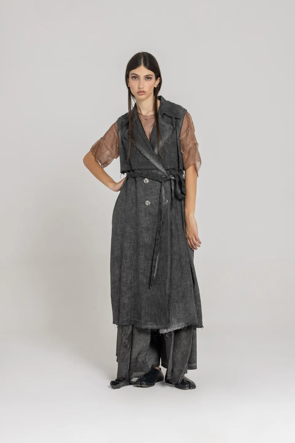 Sanctamuerte Capispalla Maxi Gilet Weste Leinen-Mix lang
