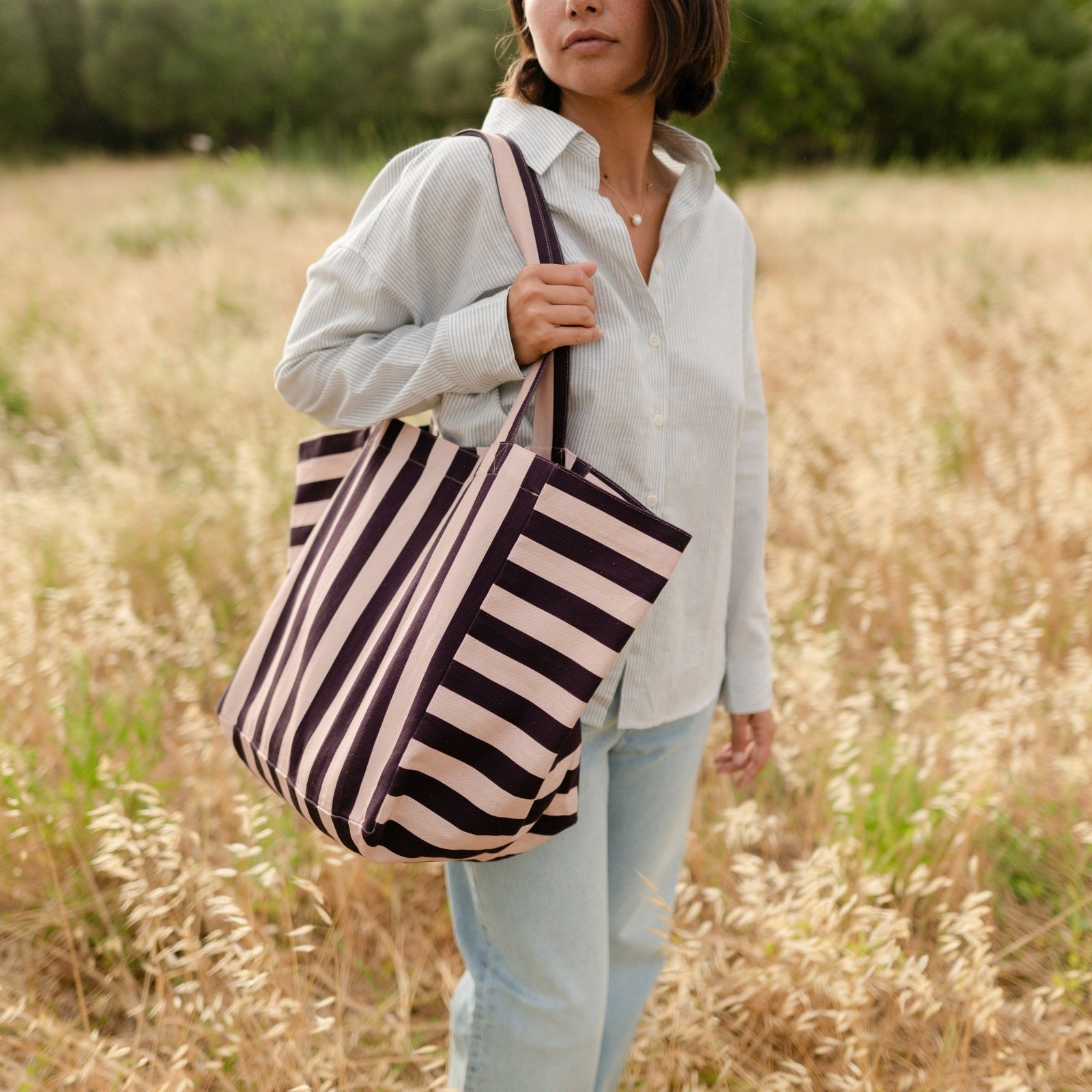 NORDLICHT Kiki Streifen Shopper Rosa Canvas Tasche